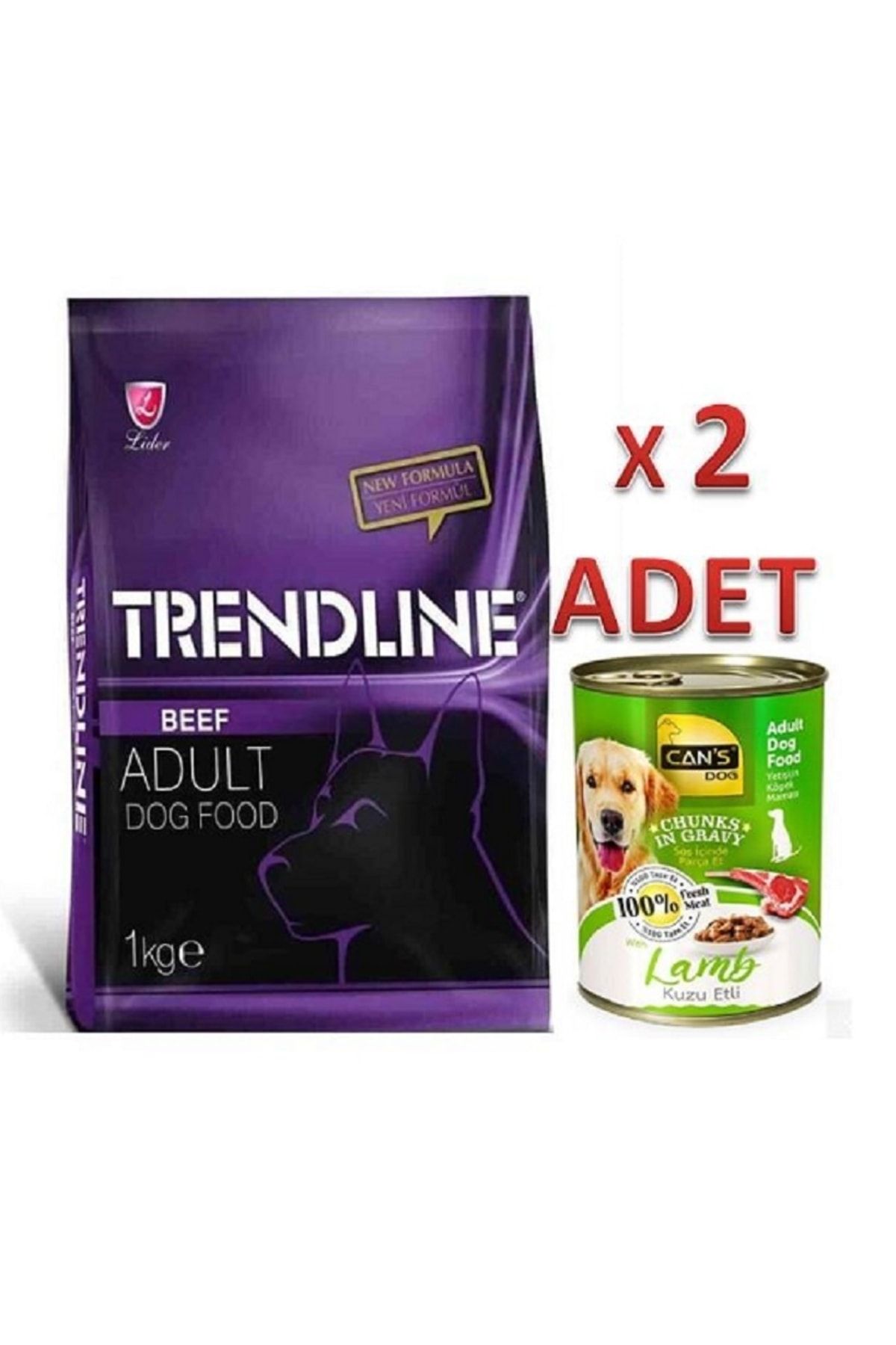 Trendline Biftekli Yetişkin Köpek Maması 1 Kg 2 Adet + Konserve Hediyeli