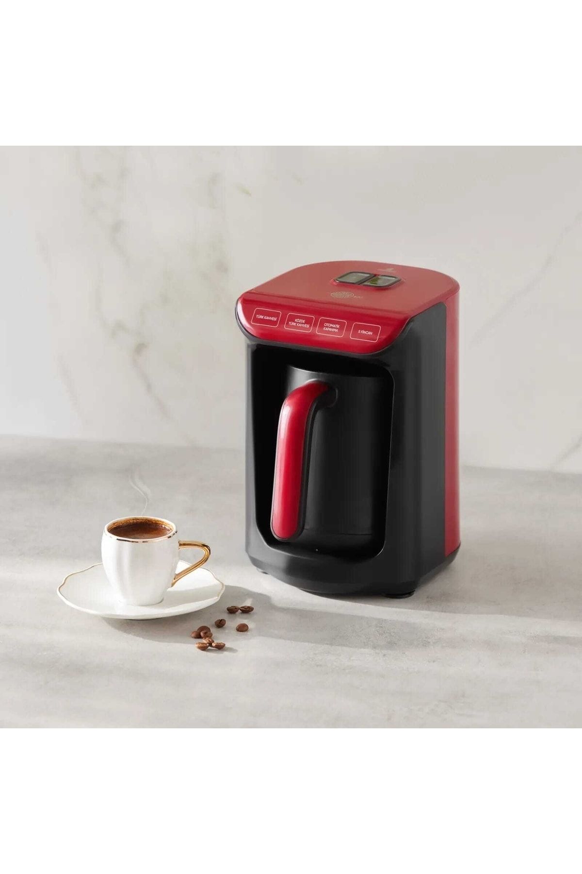 Karaca Hatır Köz Türk Kahve Makinesi Shiny Kırmızı 5 Fincan Kapasiteli Bol Köpüklü