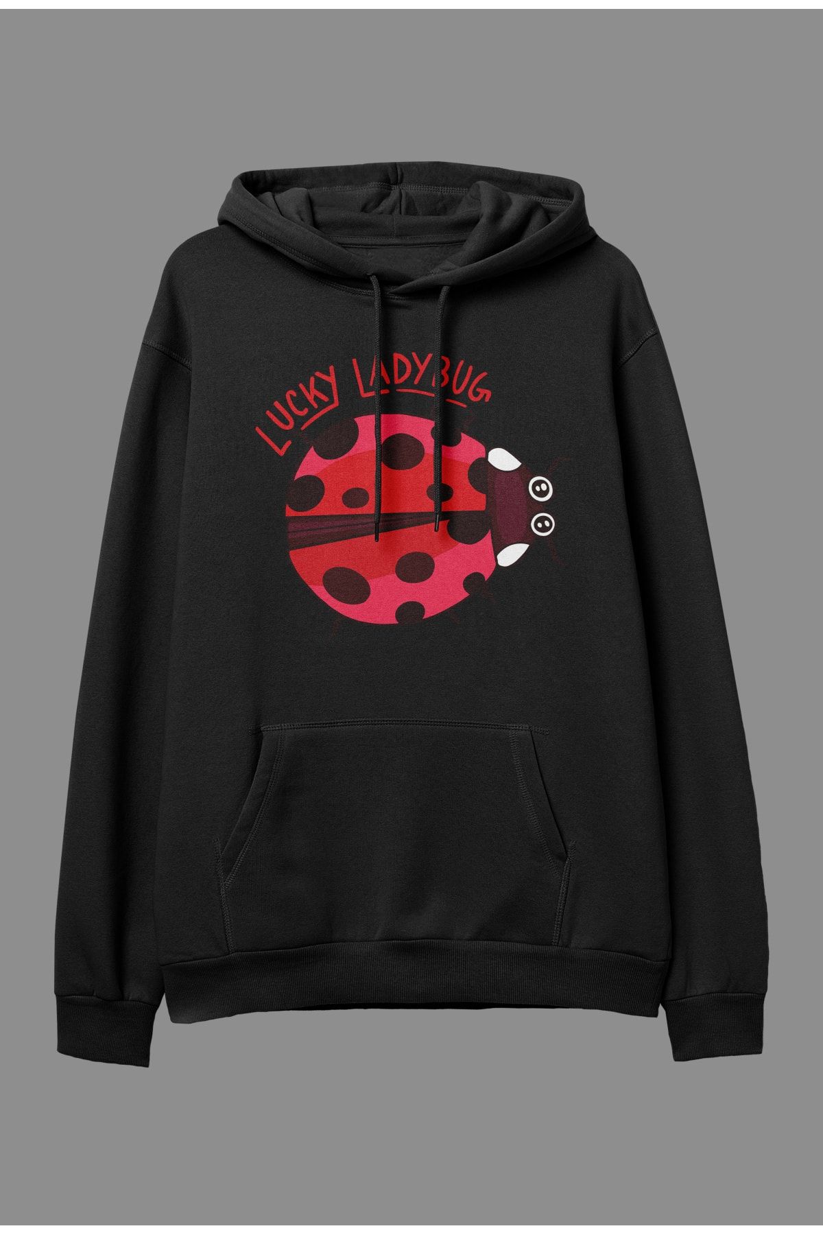 cuento estilo Oversize Uğur Böceği Lucky Ladybug Tasarım Baskılı Kapüşonlu Sweatshirt Hoodie