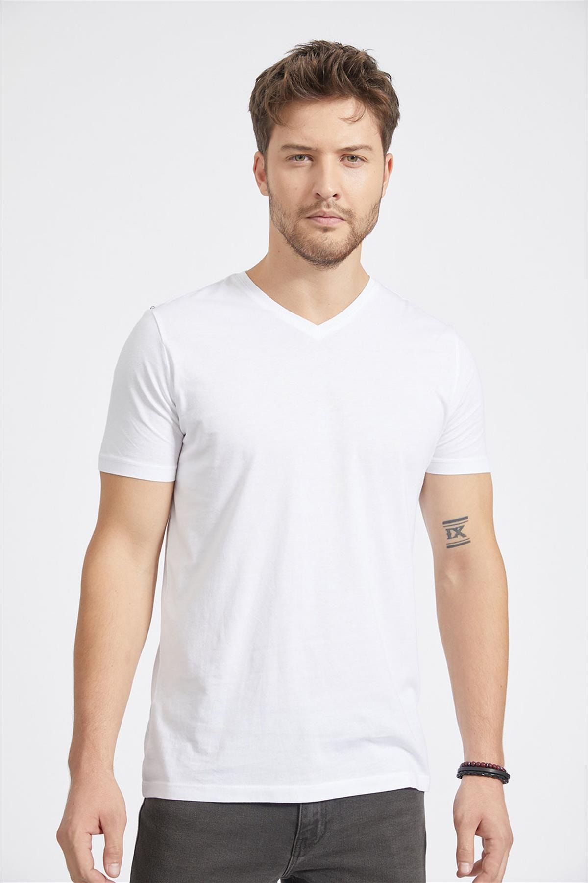 Avva Erkek Beyaz Ultrasoft V Yaka Düz Modal T-shirt A02b1173