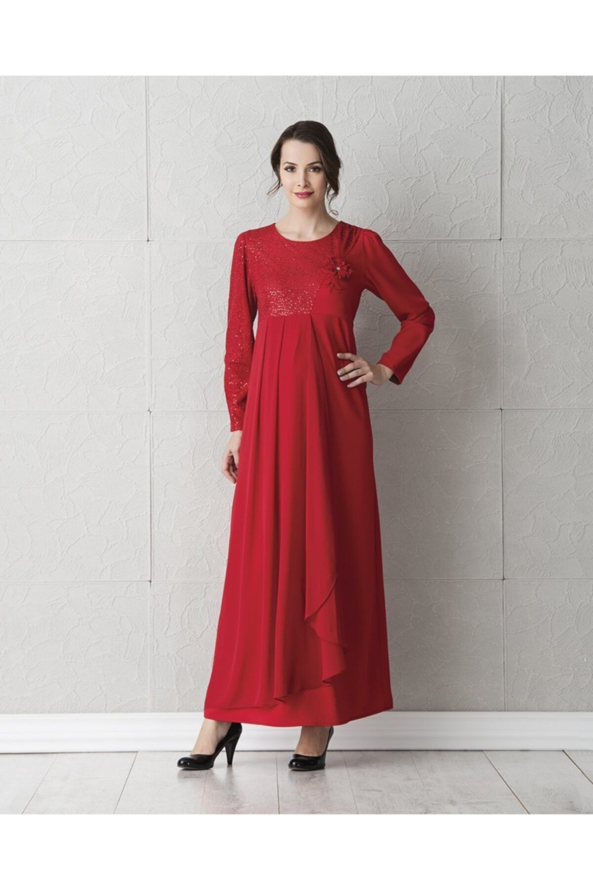 Even Fashion Hamile Giyim Pul Detaylı Uzun Hamile Abiye Elbise