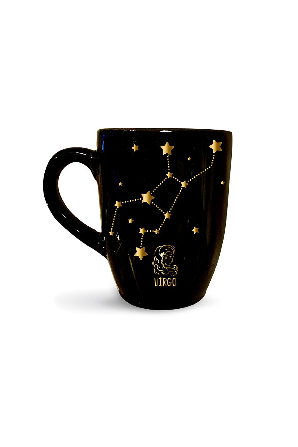 Vivas Yıldız Haritalı Başak Burcu Siyah Kupa - Burçlu kahve kupası kupa bardak kahve fincanı