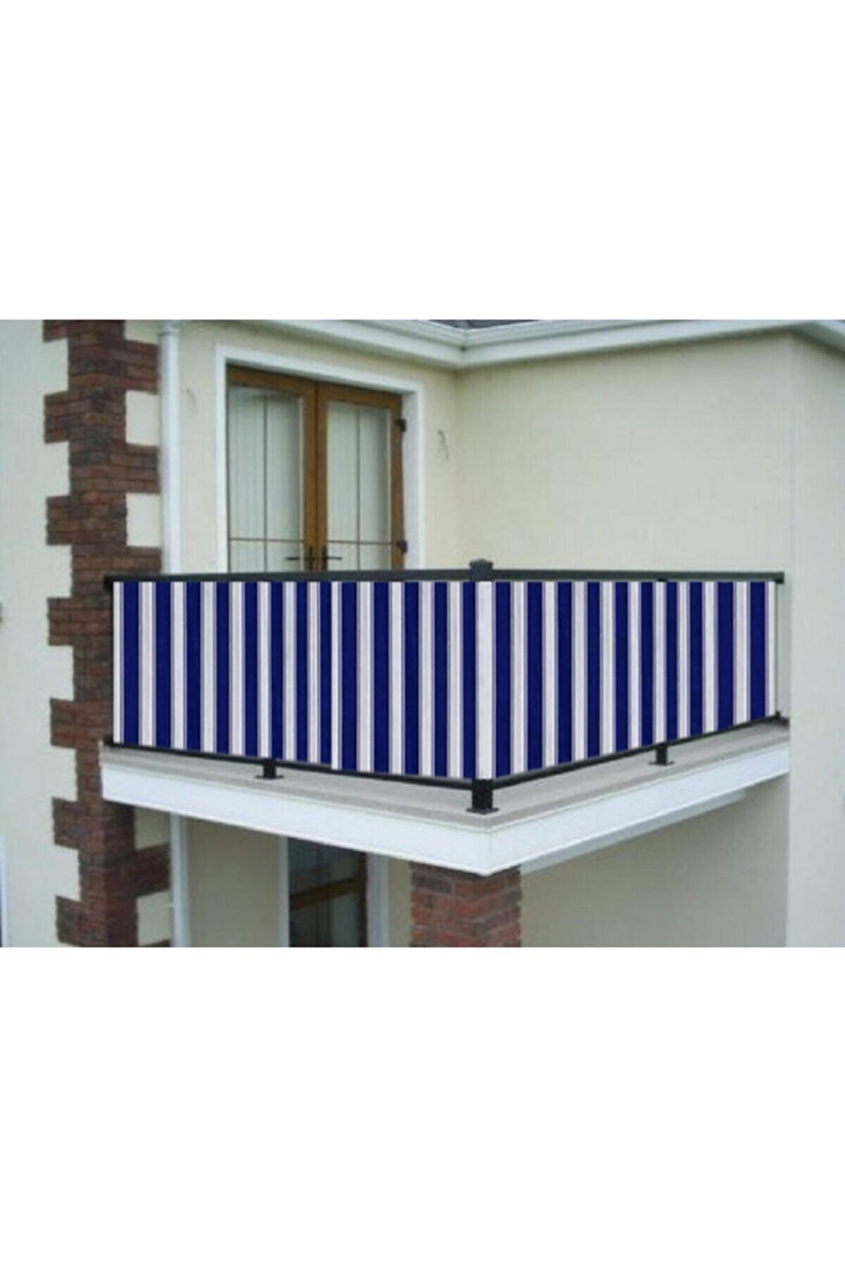 ceylan home Balkon Demiri Perdesi Bağcıklı Mavi Çizgili 400x80