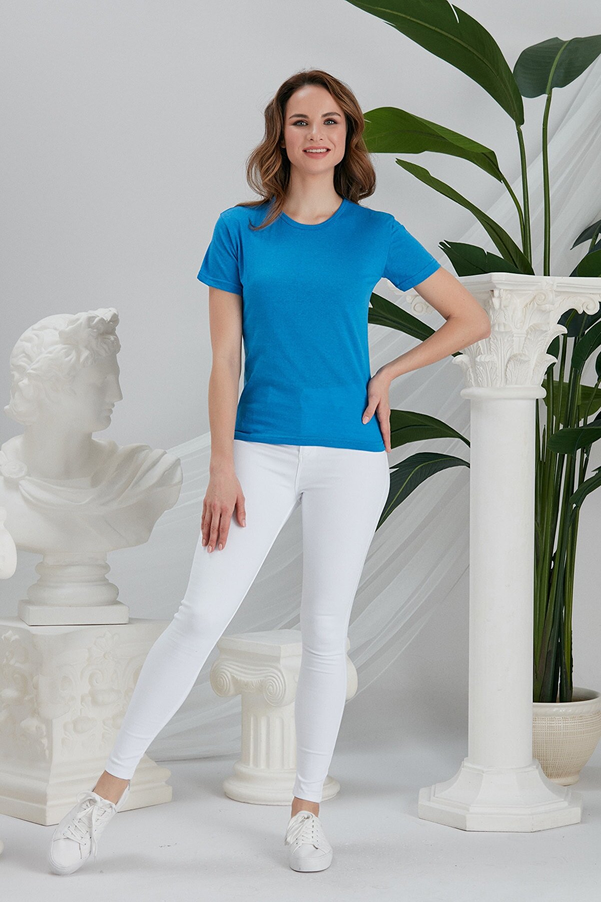 CATSPY Kadın Mavi Basic Örme T-shirt