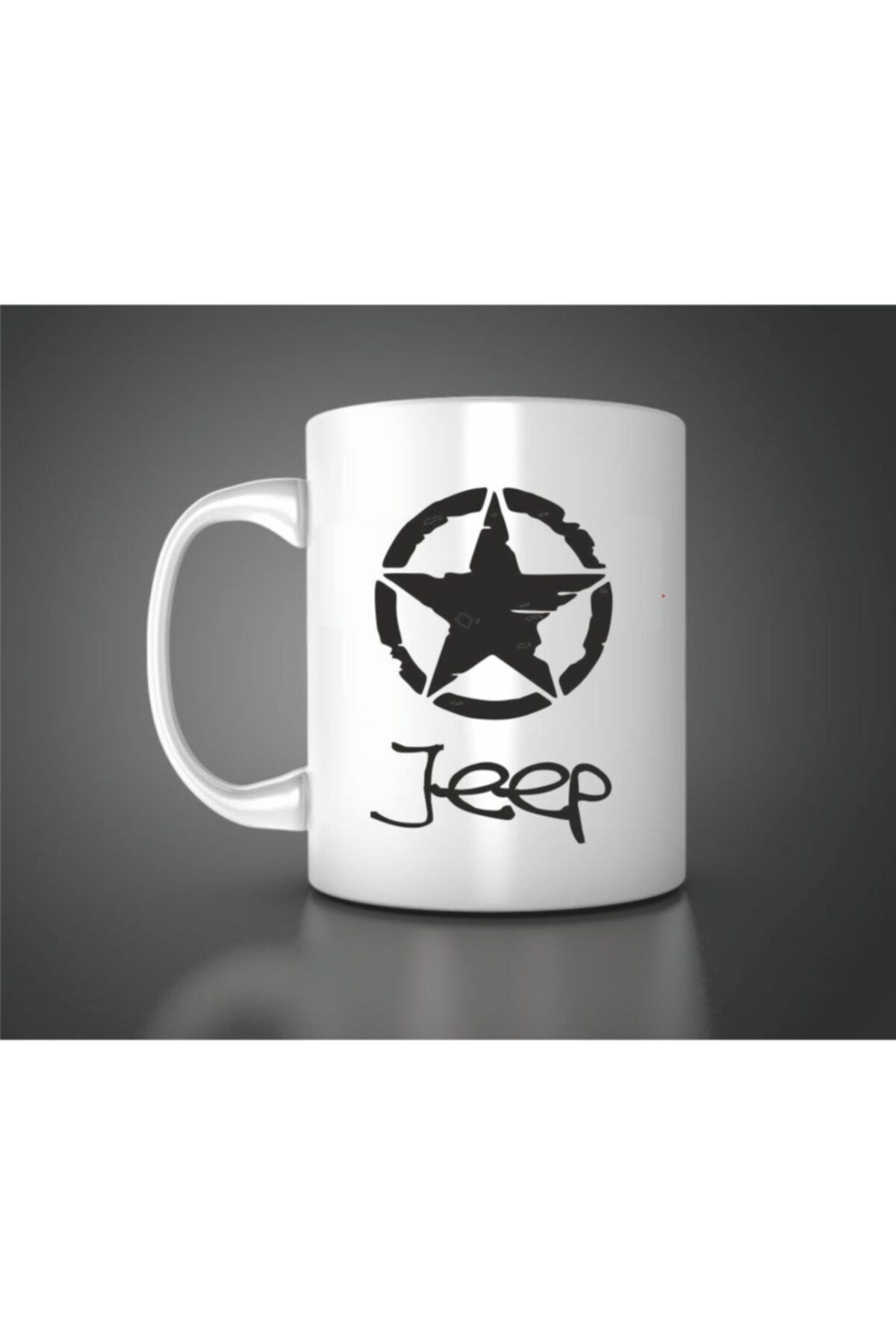 Açık Garaj Jeep Baskılı Beyaz Porselen Kupa