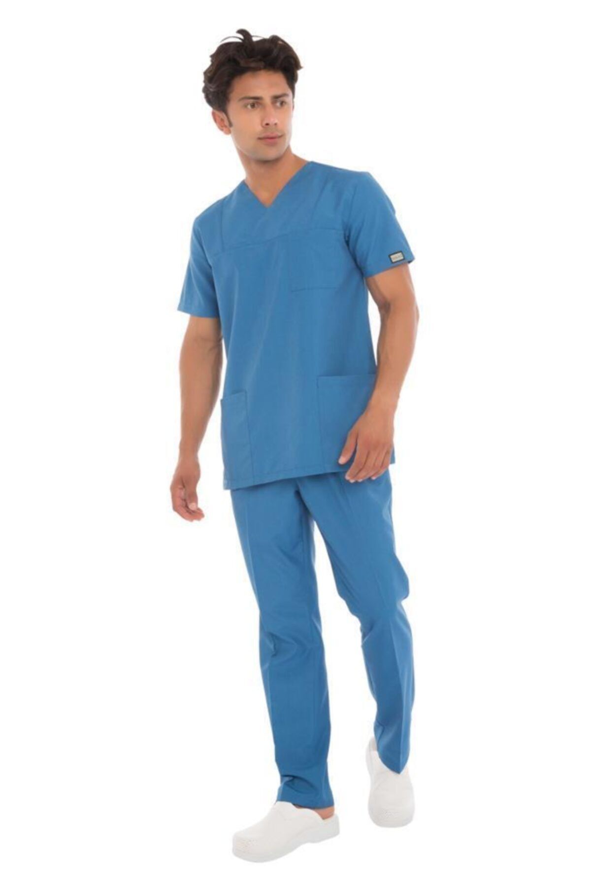 VEHBİ Erkek Doktor Hemşire Forması Scrubs Terikoton Ince Kumaş Hastane Nöbet Takımı (zarf Yaka Klasik Kol)