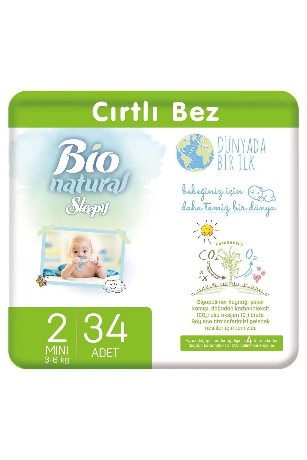 Sleepy Bio Natural Bebek Bezi 2 Numara Mini 34 Adet + Bio Natural Islak Havlu Hediyeli