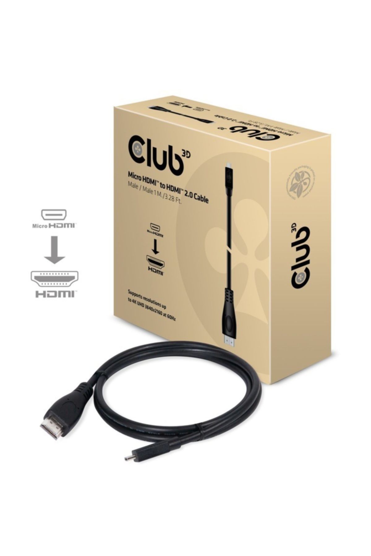 Club 3D Club3D CAC-1351 1M M/M 1 Metre Micro HDMI 2.0 4K HDMI Görüntü Kablosu
