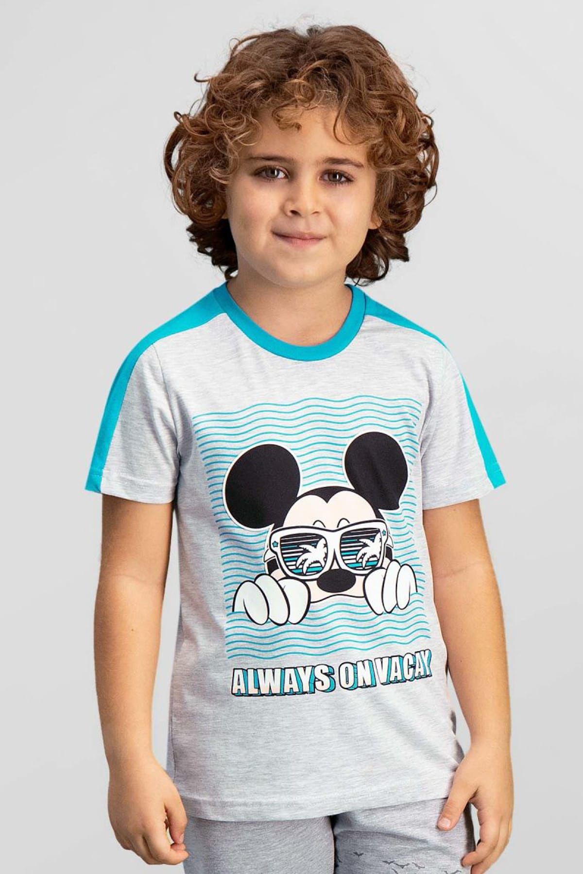 Mickey Mouse Mickey & Minnie Mouse Lisanslı Açık Gri Erkek Çocuk T-Shirt