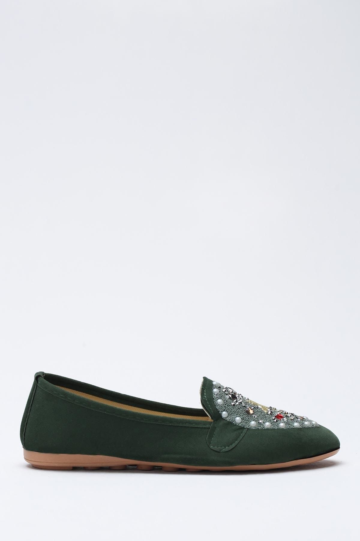 Ayakkabı Modası Yeşil Kadın Babet 1938-9-4000