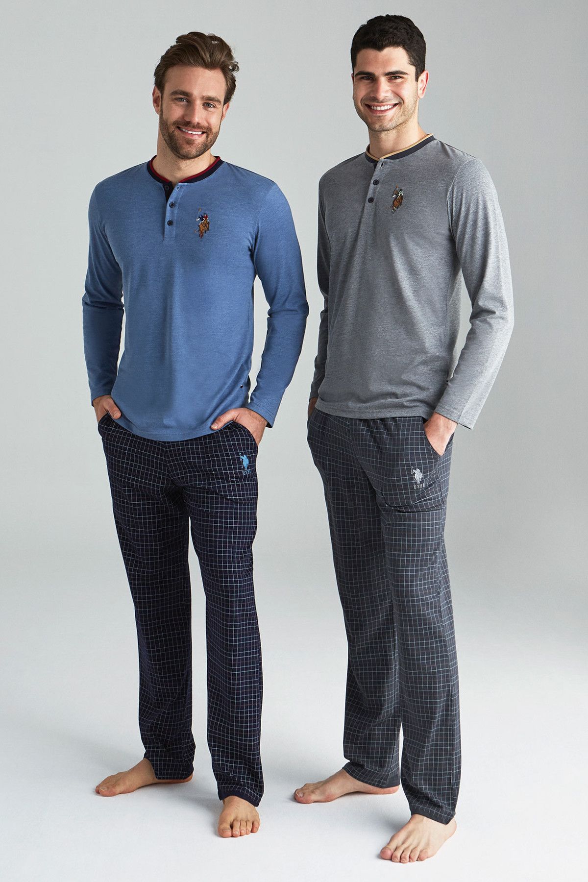 U.S. Polo Assn. Erkek Mavi Melanj Patlı Pijama Takımı