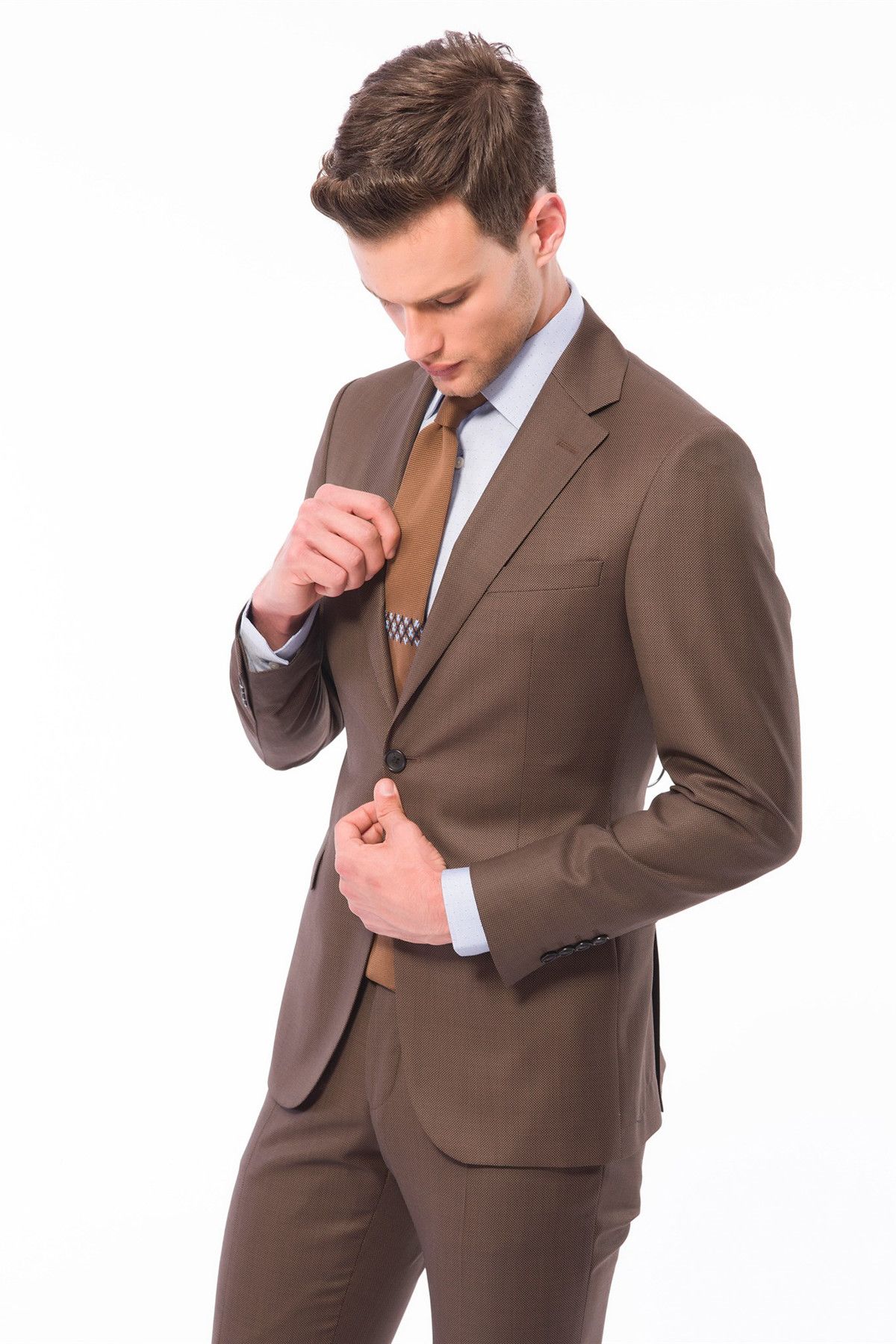 Dufy Kahve Düz Erkek Takım Elbise - Regular Fit
