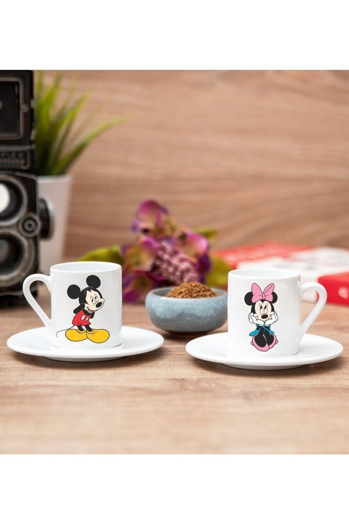 Hediyexpres Mickey Mouse Sevgililere Özel 2'li Kahve Fincanı Seti