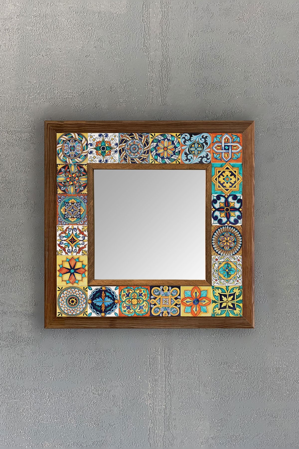 Oscar Stone Decor Çerçeveli Mozaik Doğaltaş Ayna 33 Cm X 33 Cm