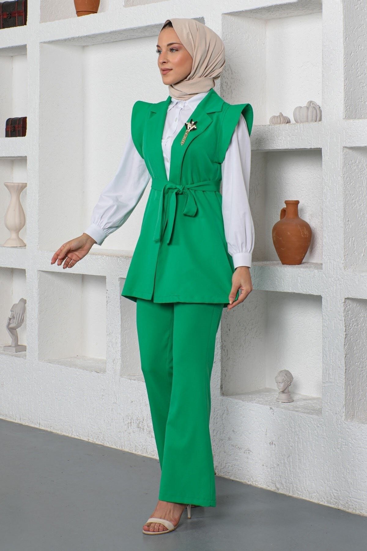 ModaMihram Ceketli Üçlü Takım Yeşil 19300