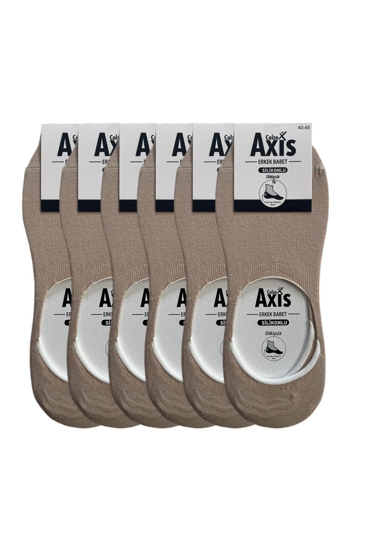 Axis 6 Çift Erkek Dikişsiz Kaymaz Silikonlu Görünmez Ekru Babet Çorap