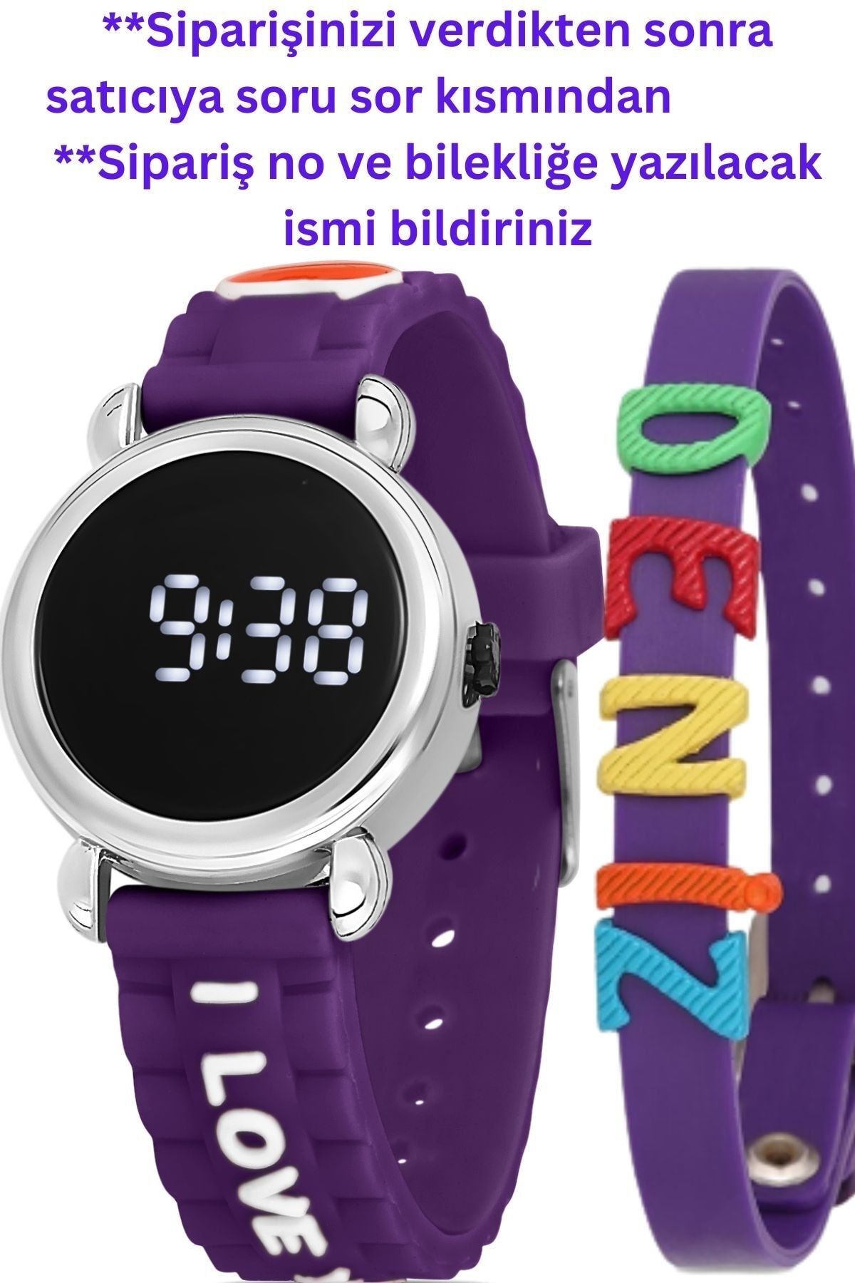 Black Point Kopya - 5atm Dijital Led Mor Renk Tavşan Figürlü Çocuk Saati ( Akıllı Saat Değildir)