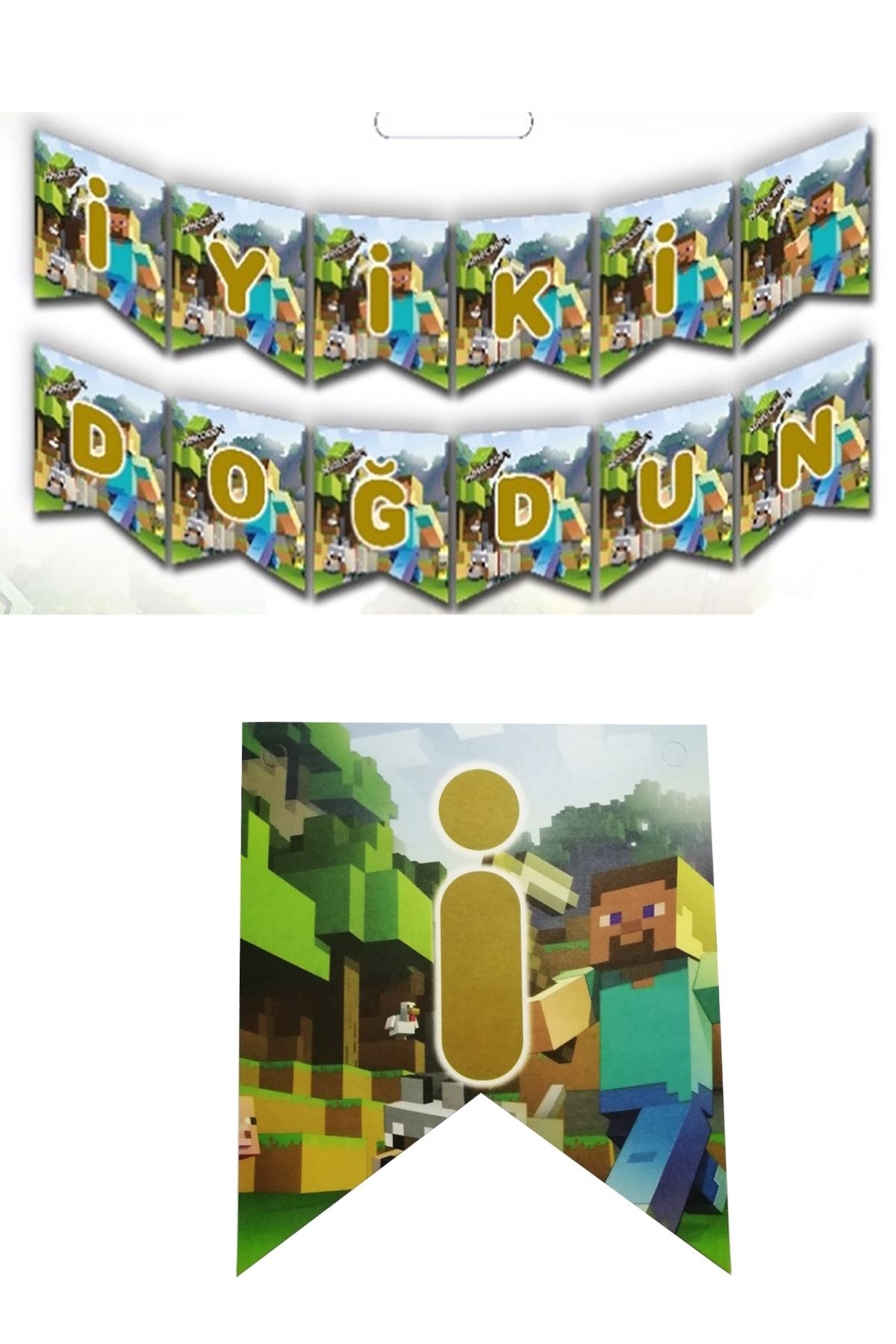 Minecraft Iyi Ki Doğdun Yazı Doğum Günü Erkek Parti Süsü Banner Zigzag Kağıt Yazı 2mt_0