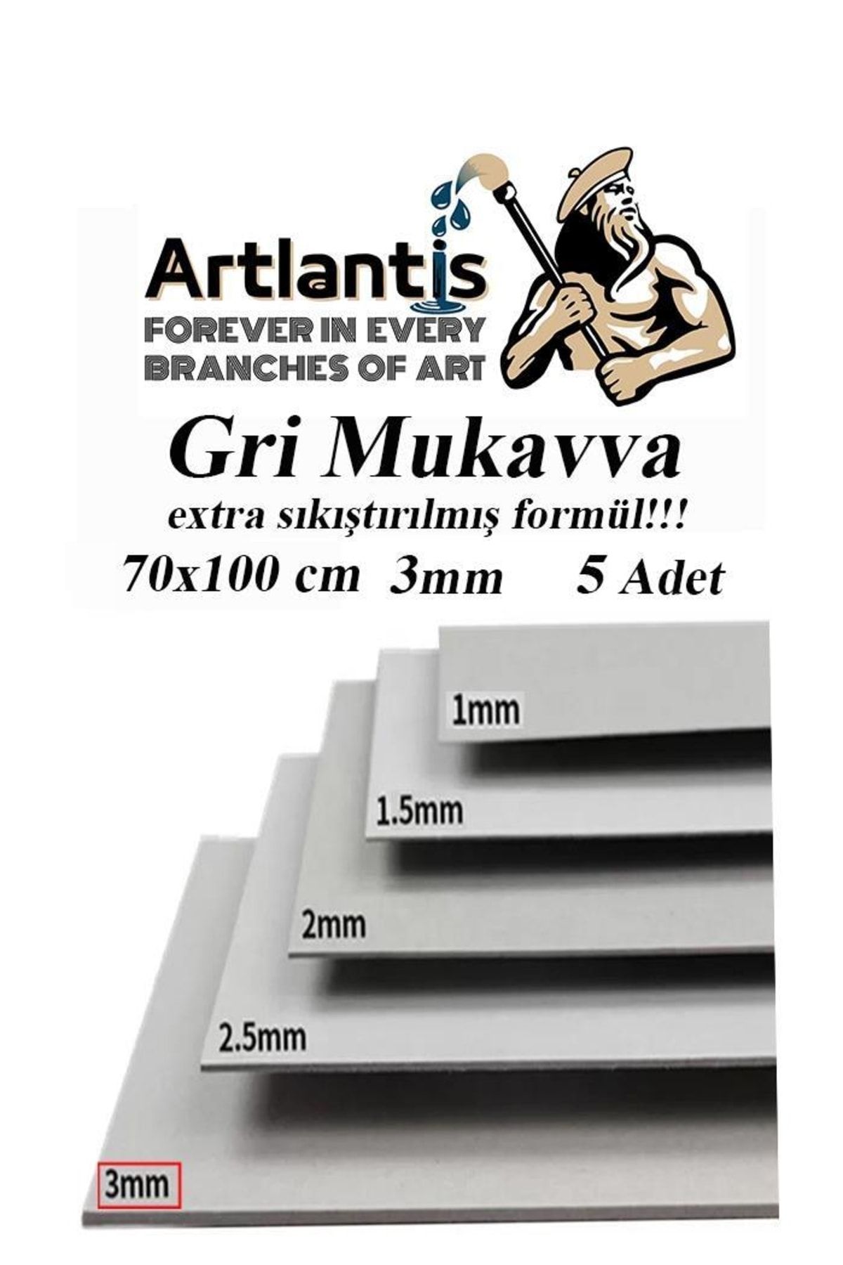 Artlantis Mukavva Gri 3 Mm 70x100 Cm 5 Adet Sert Karton Ekstra Sıkıştırılmış 70*100 Mukavva Gri Renkli 5 Adet