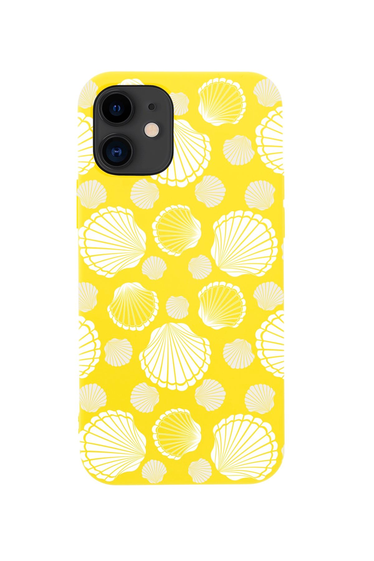 butikcase Iphone 12 Çoklu Deniz Kabuğu Tasarımlı Sarı Telefon Kılıfı