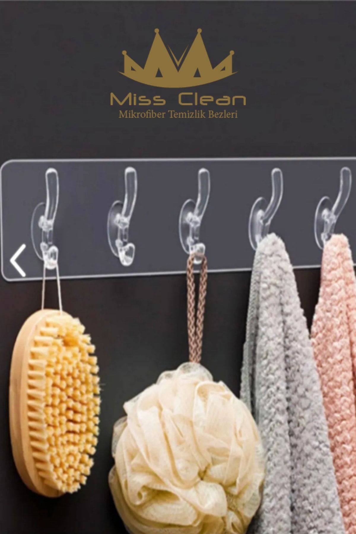 MissClean 5'li Yapışkanlı Şeffaf Duvar Askısı Banyo Mutfak Düzenleyici Askı Pratik Kanca Askılık