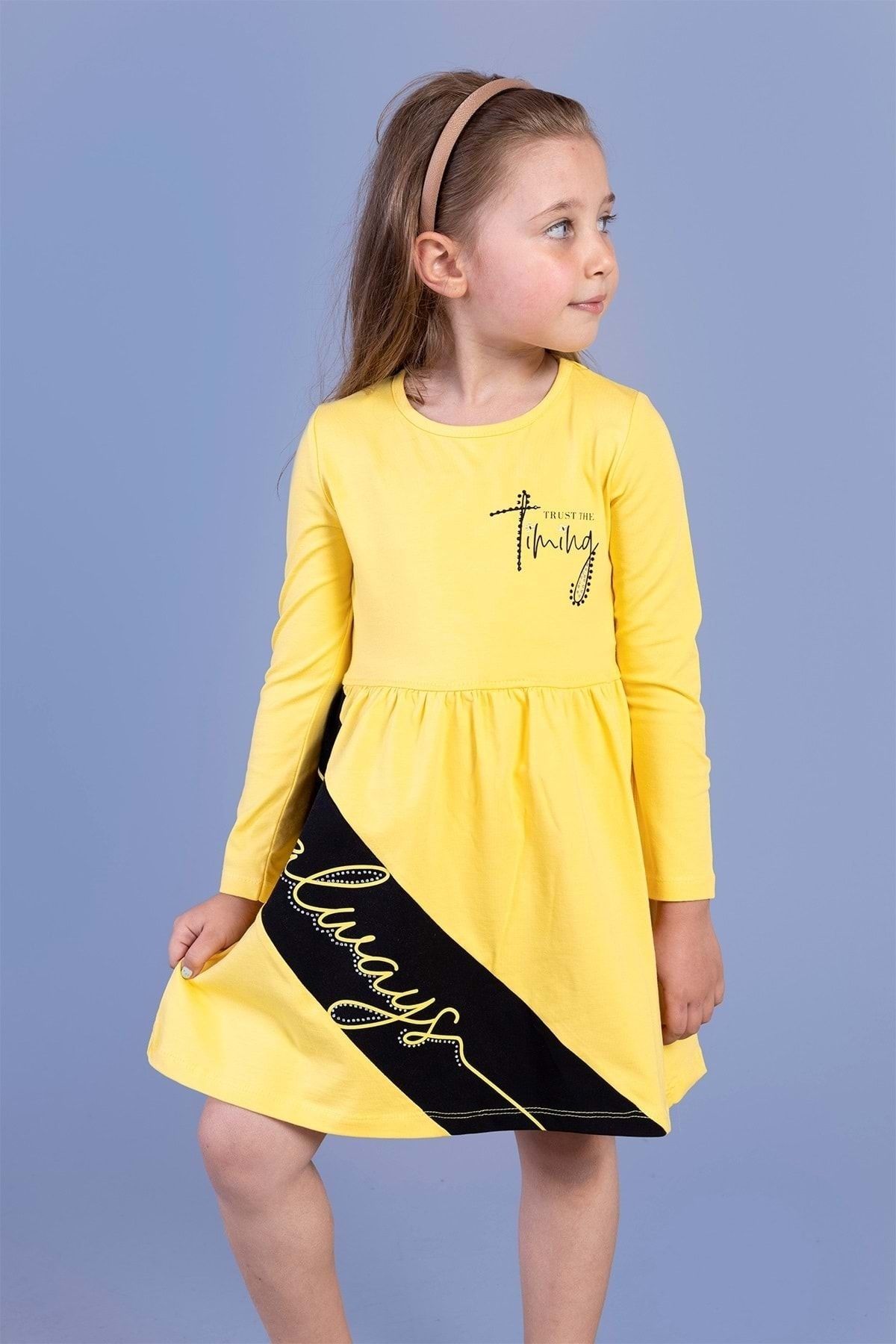 Toontoy Kız Çocuk Garni Detaylı Baskılı Elbise