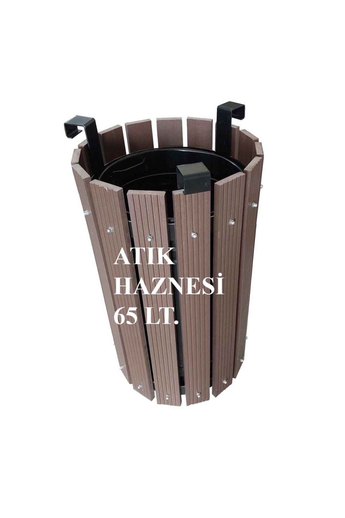 safirkom (65 Lt.) Kompozit (ahşap+plastik) Yuvarlak Çöp Kovası Kahverengi