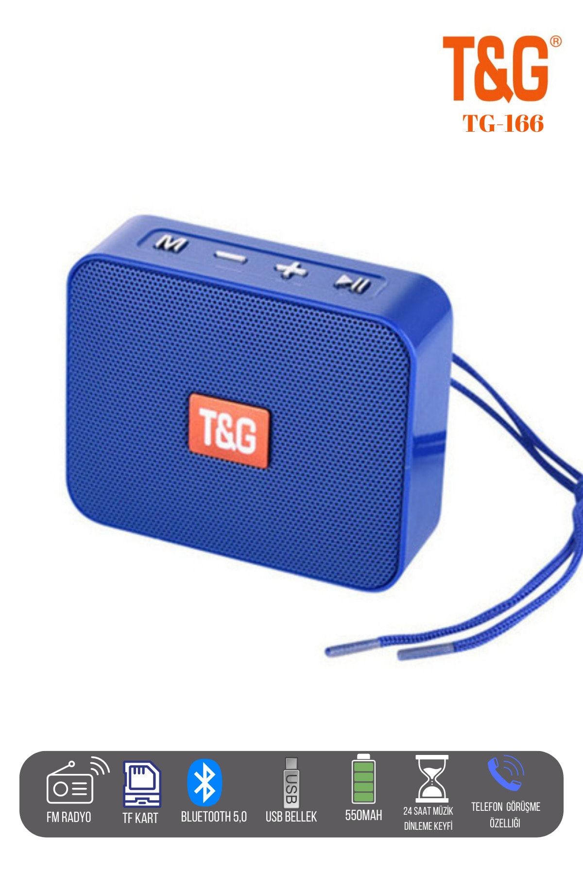 T G Kablosuz Hoparlör Bluetooth Speaker Ses Bombası -166 Mavi