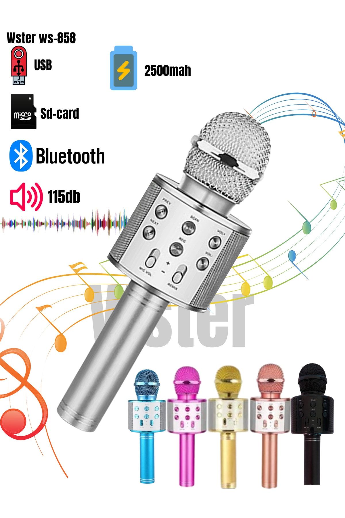 Wster Karaoke Mikrofon Bluetooth Hoparlör Aux Usb Mikro Sd Kart Girişli Türkçe Içerikli Beyaz