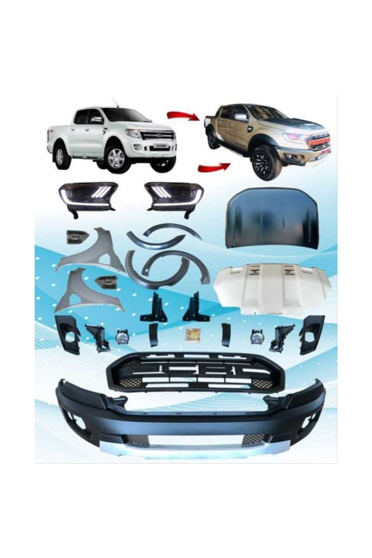 LADY GARAJ Ford T6 Ranger T8 Için Uyumlu Raptor Facelift - T8 Upgrade - 2012 2015)
