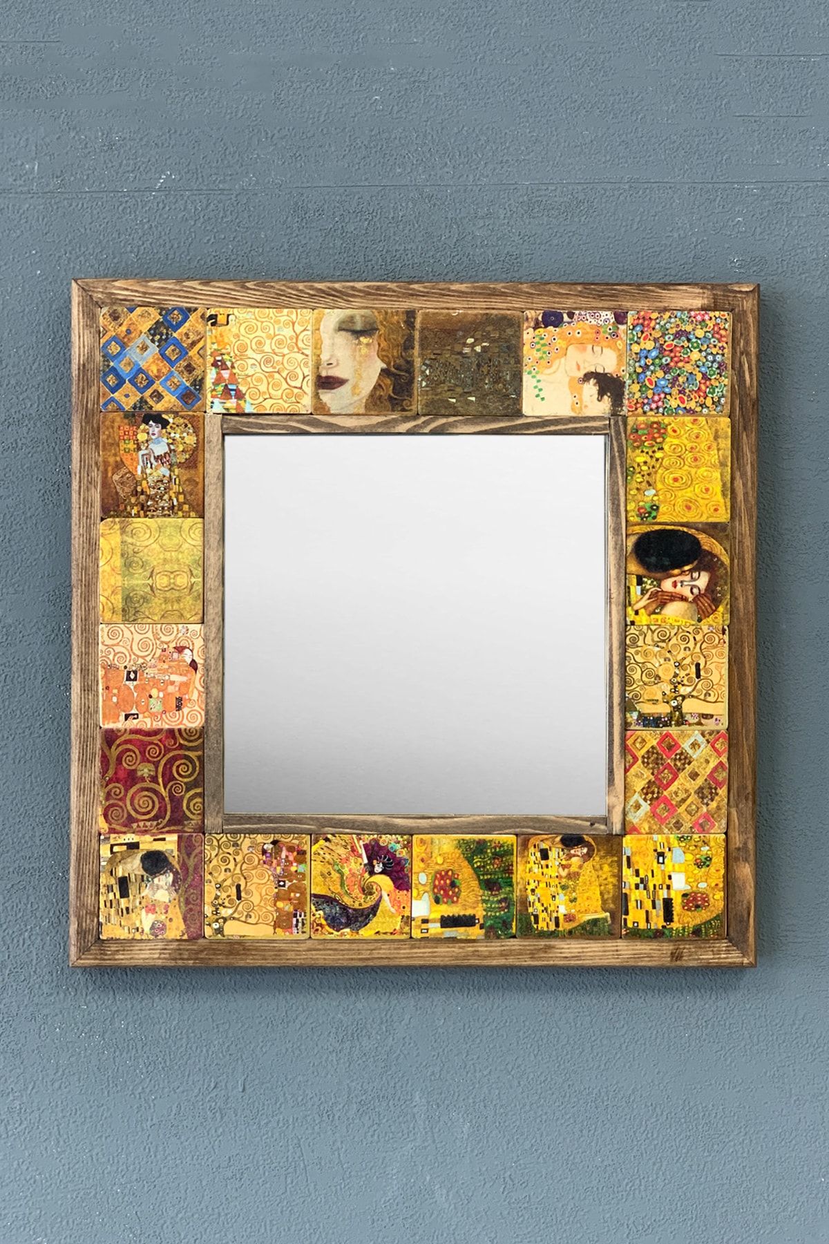 Oscar Stone Decor Taş Ayna 33 cmx33 cm Gustav Klimt The Kiss Mother And Child