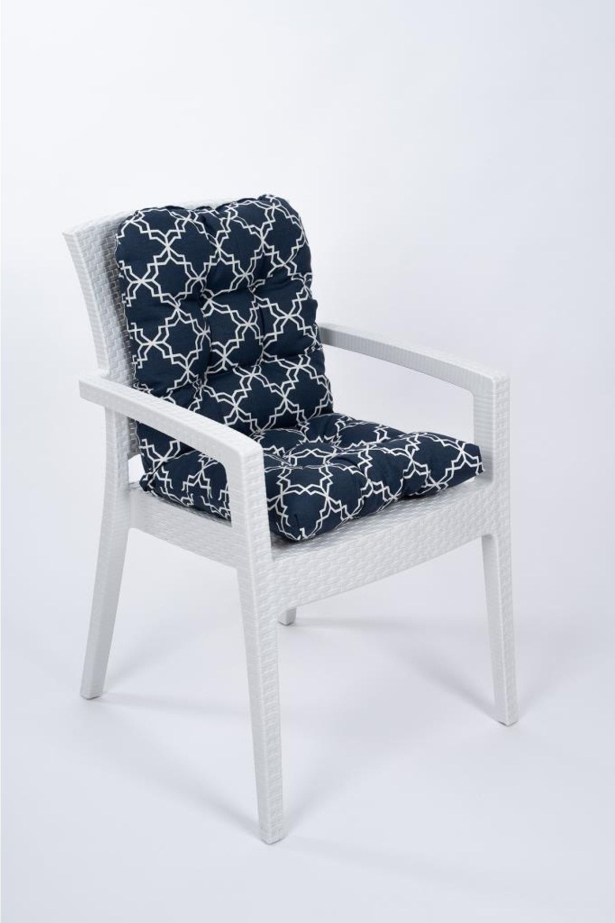 ALTINPAMUK Neva Pofidik Mozaik Lacivert Arkalıklı Sandalye Minderi Özel Dikişli Bağcıklı 44x88 Cm