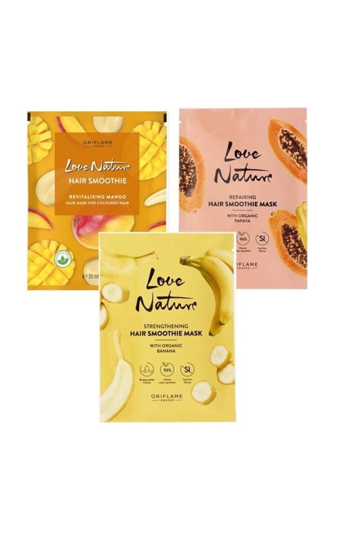 Oriflame Love Nature Organik Mango Muz Ve Papaya Özlü Çok Amaçlı 3lü Saç Maskesi Seti