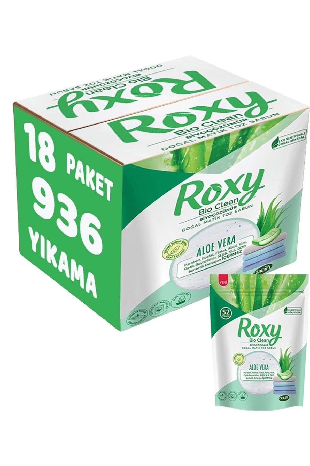 Dalan Roxy Bio Clean Matik Sabun Tozu 1.6kg Aloe Vera 18li Set 936 Yıkama