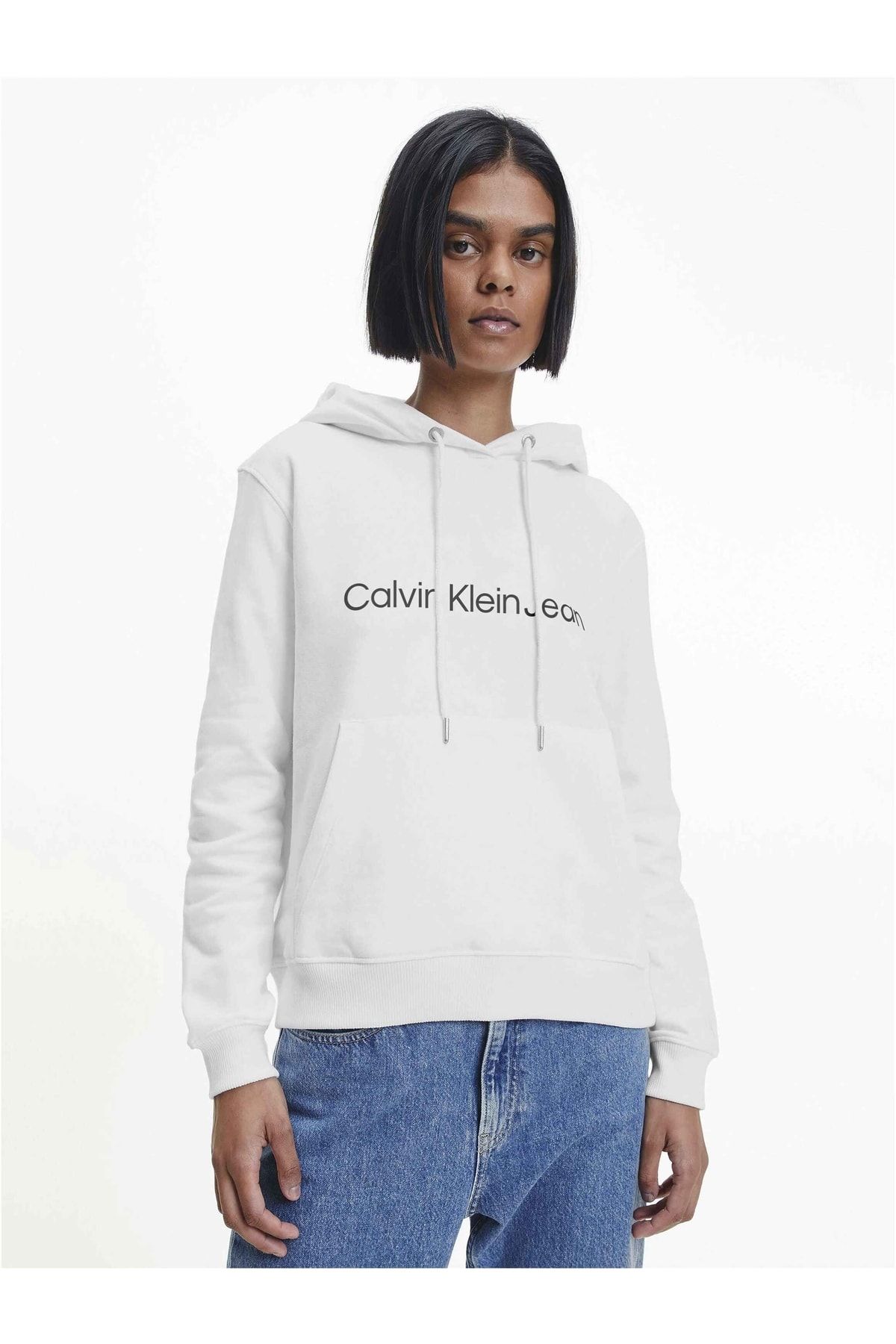Calvin Klein Kapüşon Yaka Beyaz Kadın Sweatshırt