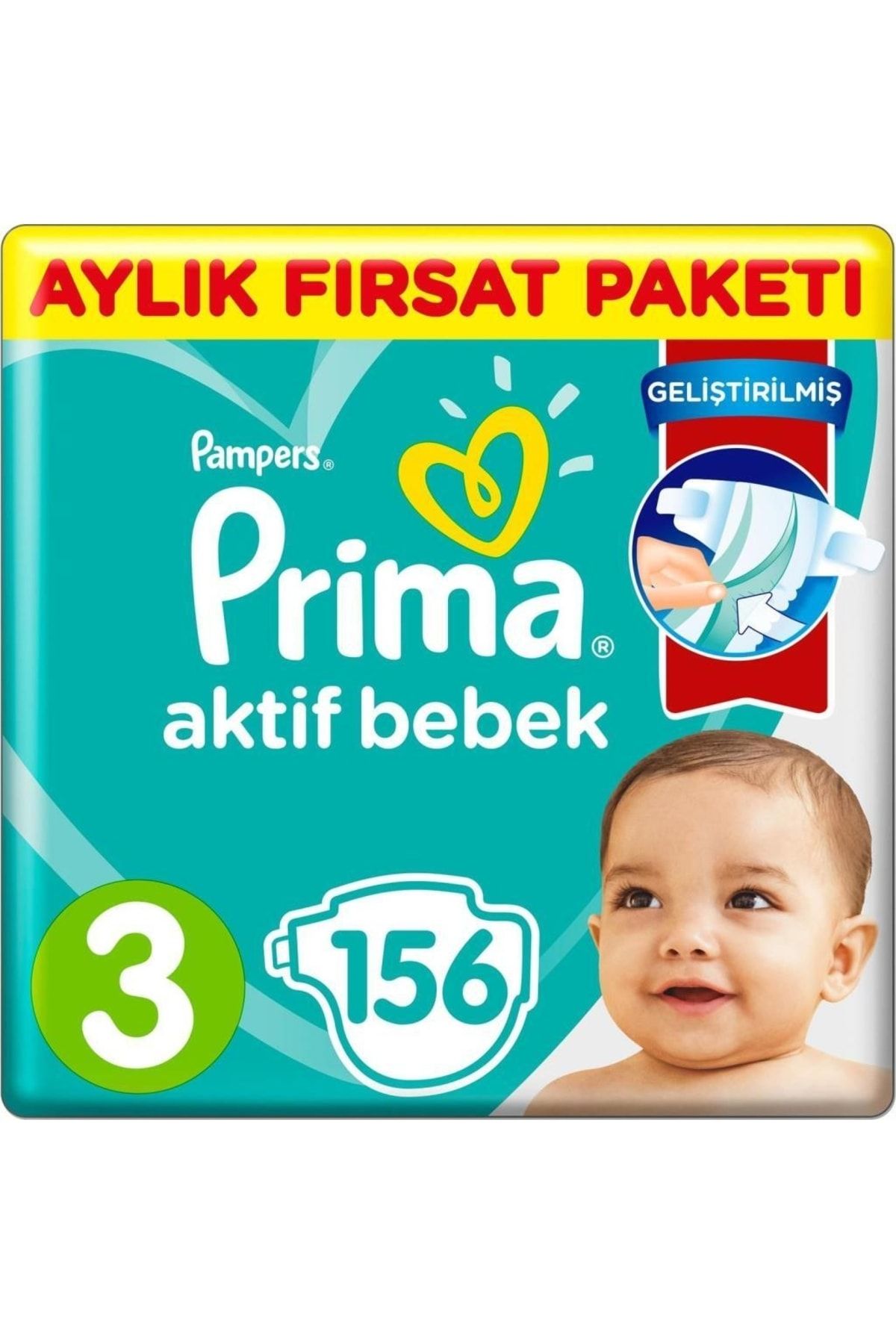 Prima Bebek Bezi Aktif Bebek 3 Beden Aylık Fırsat Paketi 156 Adet