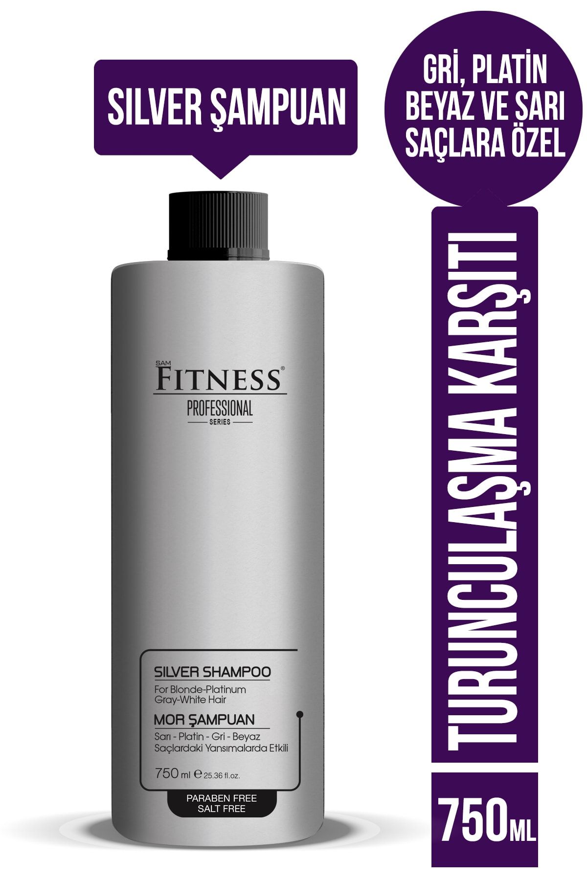 Fitness Professional Silver Mor Şampuan Gri Beyaz Platin Sarı Saçlara Uygun 750 ml