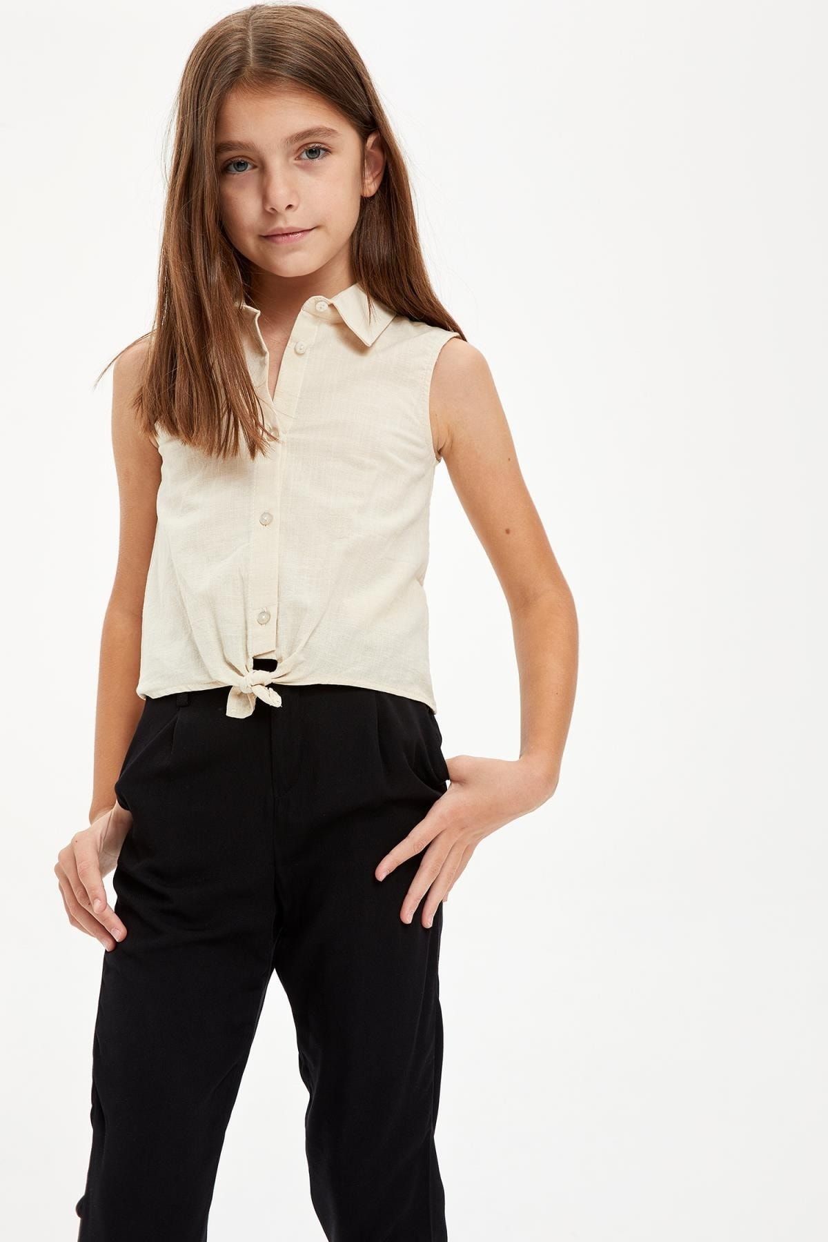 Defacto Kız Çocuk Bağlama Detaylı Kolsuz Gömlek