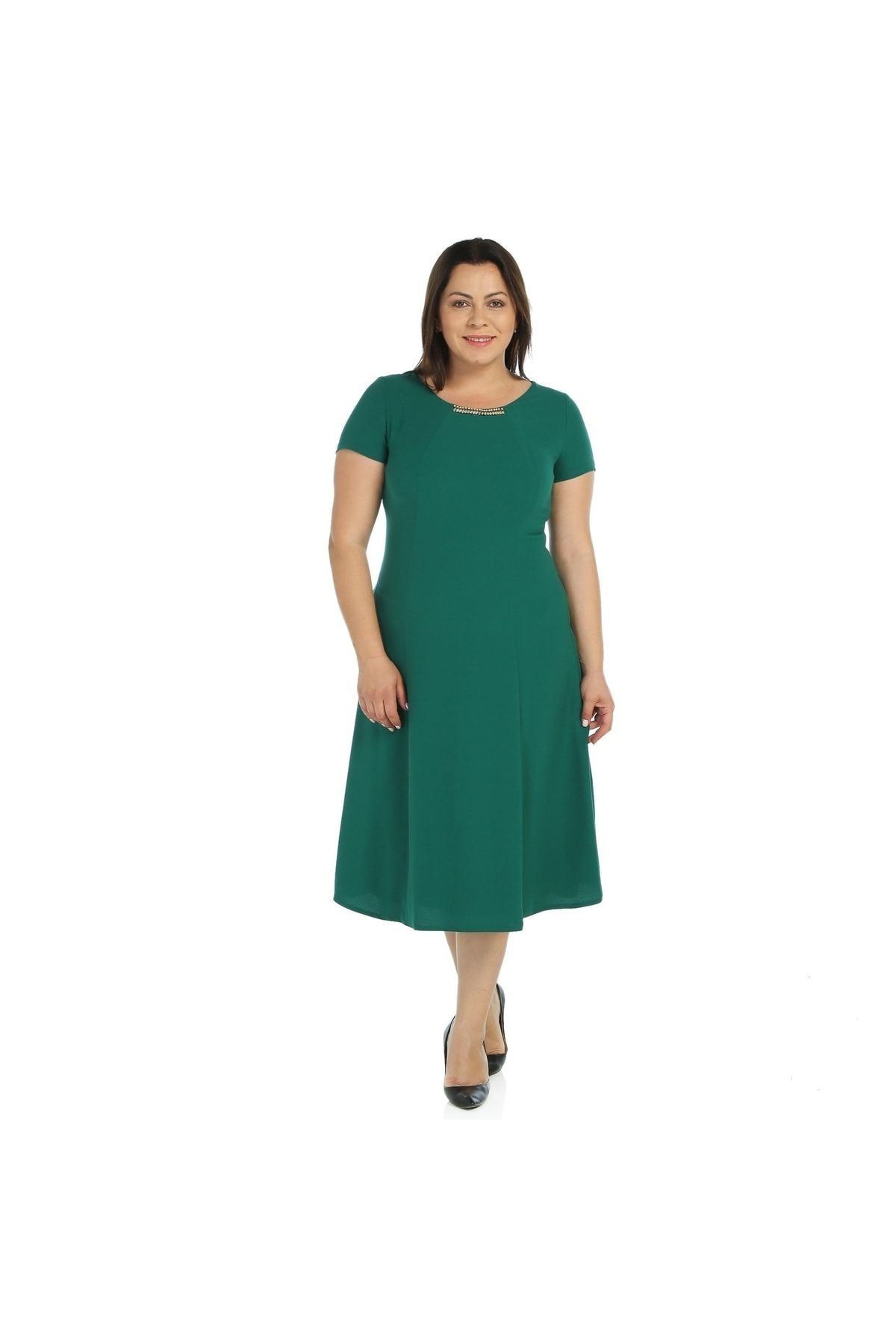 Nidya Moda Kadın Yeşil Taş Aksesuarlı Abiye Elbise 4088Y
