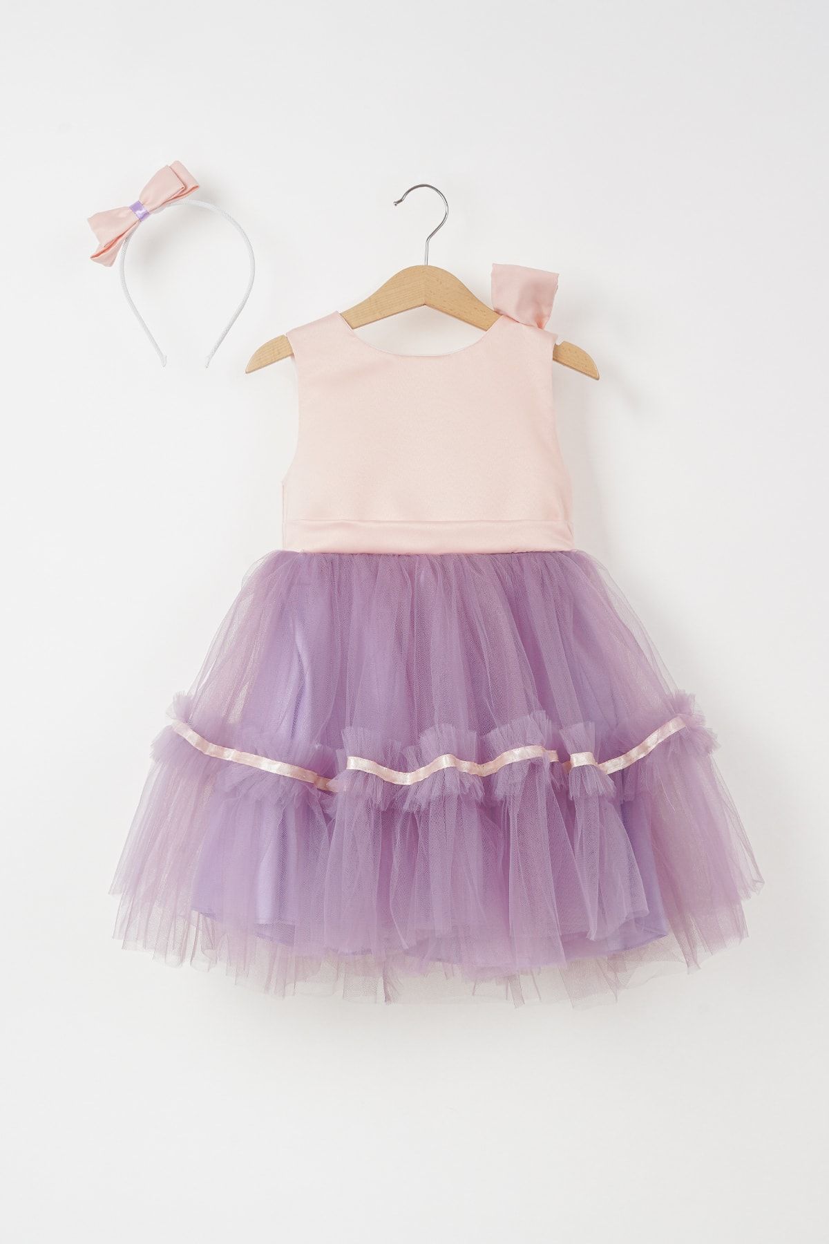 Banamio Stella Kız Bebek Çocuk Pamuk Astarlı Sırtı Fiyonk Detaylı Tül Elbise