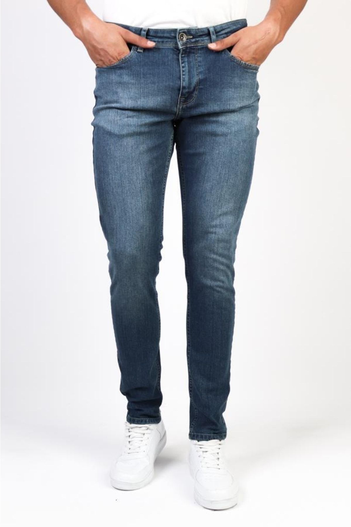 HLT JEANS Erkek Mavi Slim Fit Taşlamalı Denim Jeans Kot Pantolon Hlthe001943k