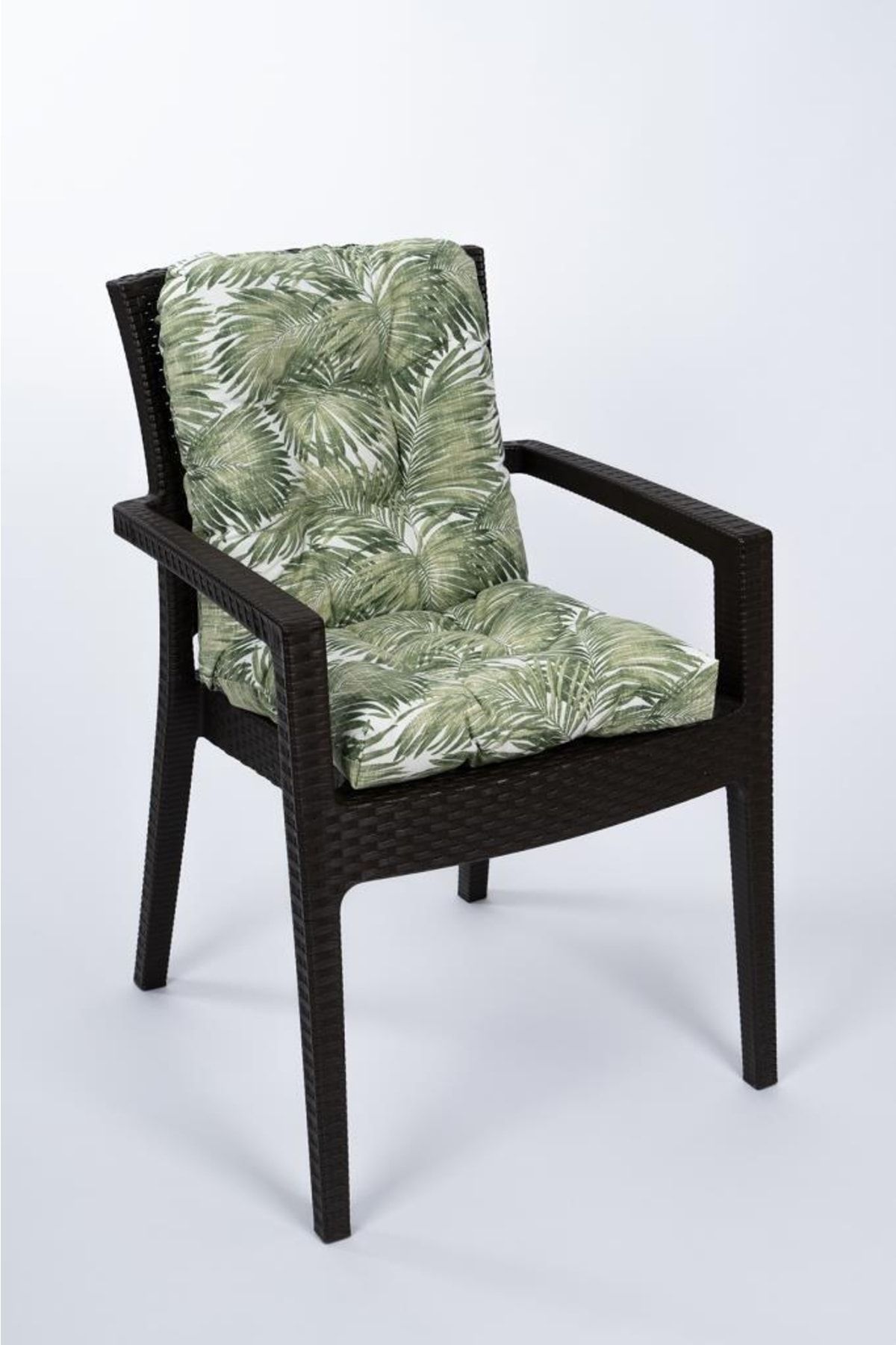 ALTINPAMUK Neva Pofidik Palmiye Yeşil Arkalıklı Sandalye Minderi Özel Dikişli Bağcıklı 44x88 Cm