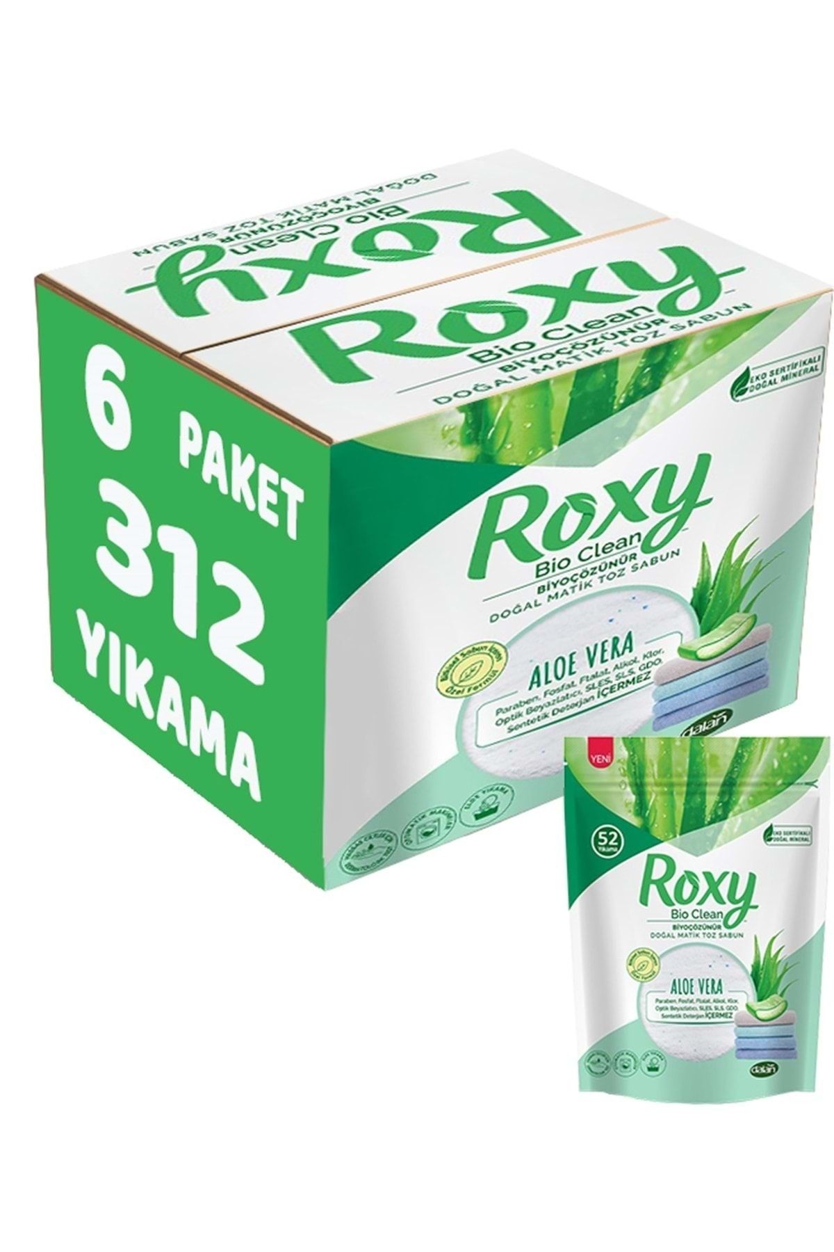 Dalan Roxy Bio Clean Matik Sabun Tozu 1.6kg Aloe Vera (6 Lı Set) (312 Yıkama)