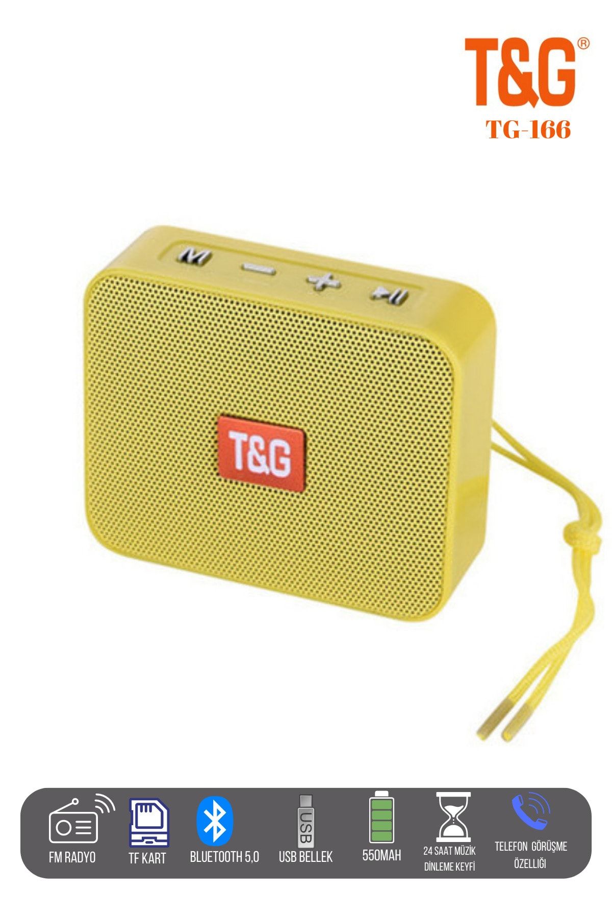 T G Kablosuz Hoparlör Bluetooth Speaker Ses Bombası -166 Sarı