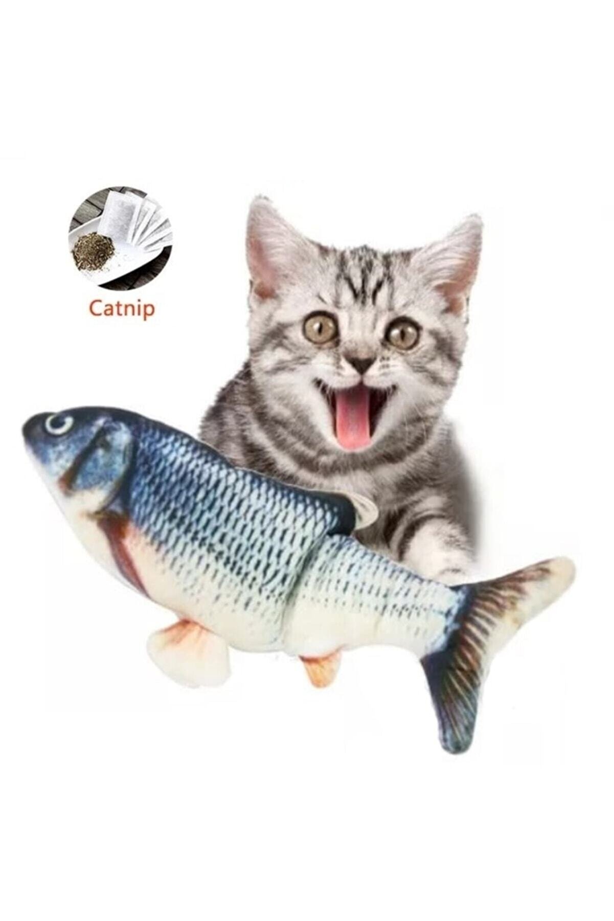 TİNEKE Peluş Kedi Oyuncağı Balık Kedi Nanesi Otlu Çıngıraklı Blue 1 Adet