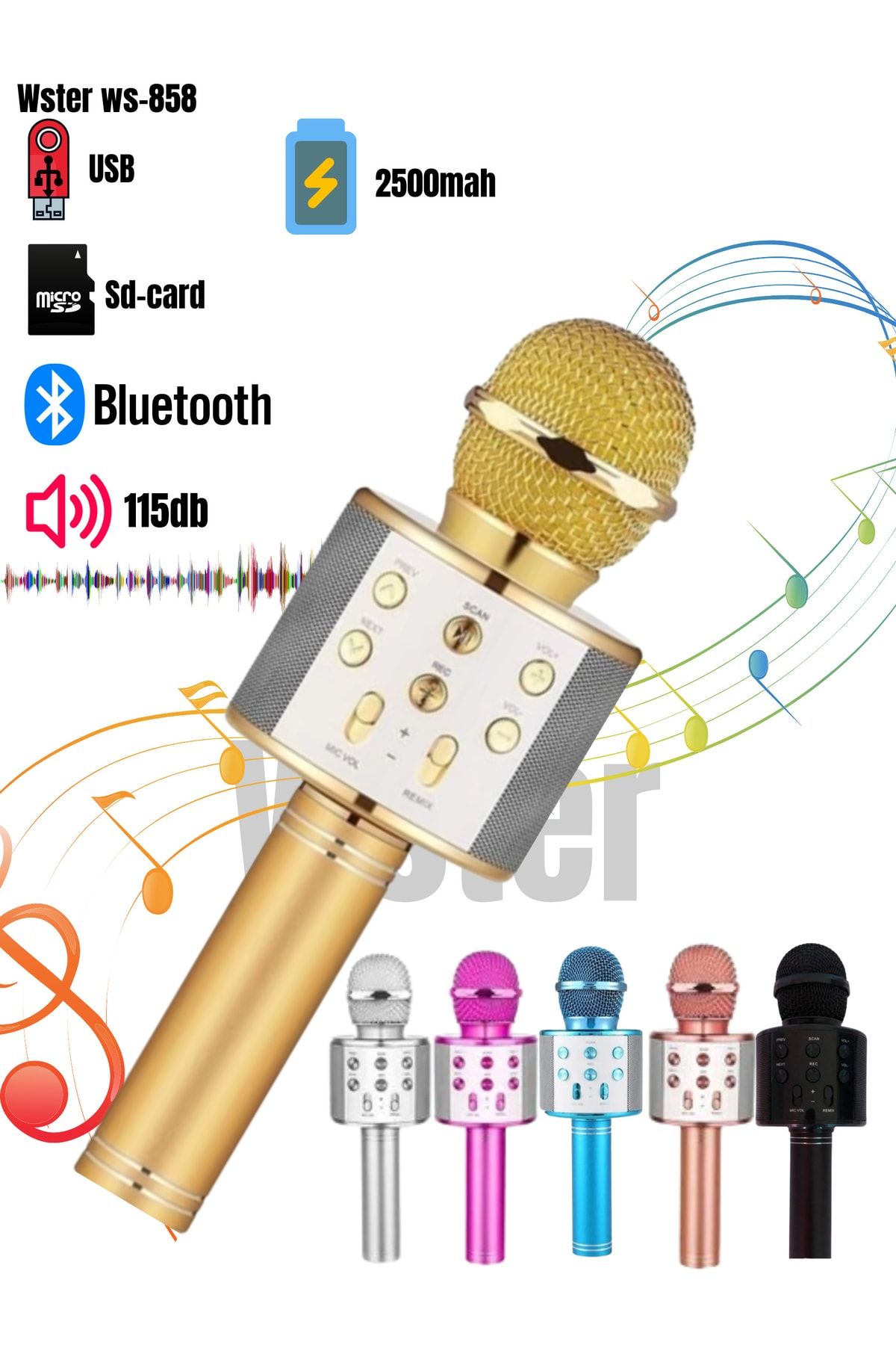 Wster Karaoke Bluetooth Mikrofon Hoparlörlü Usb Flash Destekli Ws-858
