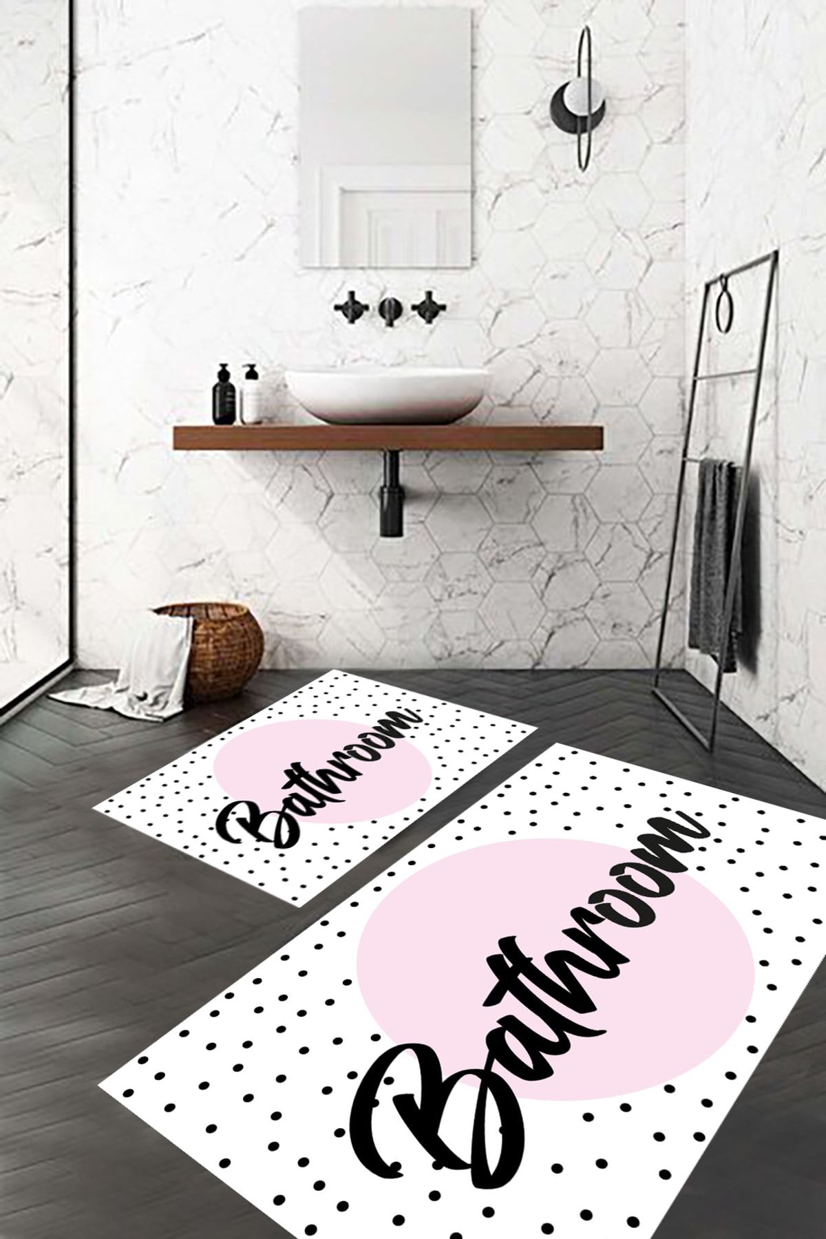 eco concept Bathroom Yazılı Banyo Paspası, Klozet Takımı, Kaymaz Taban Klozet Takımı, Dekoratif Paspas, Çeyizlik