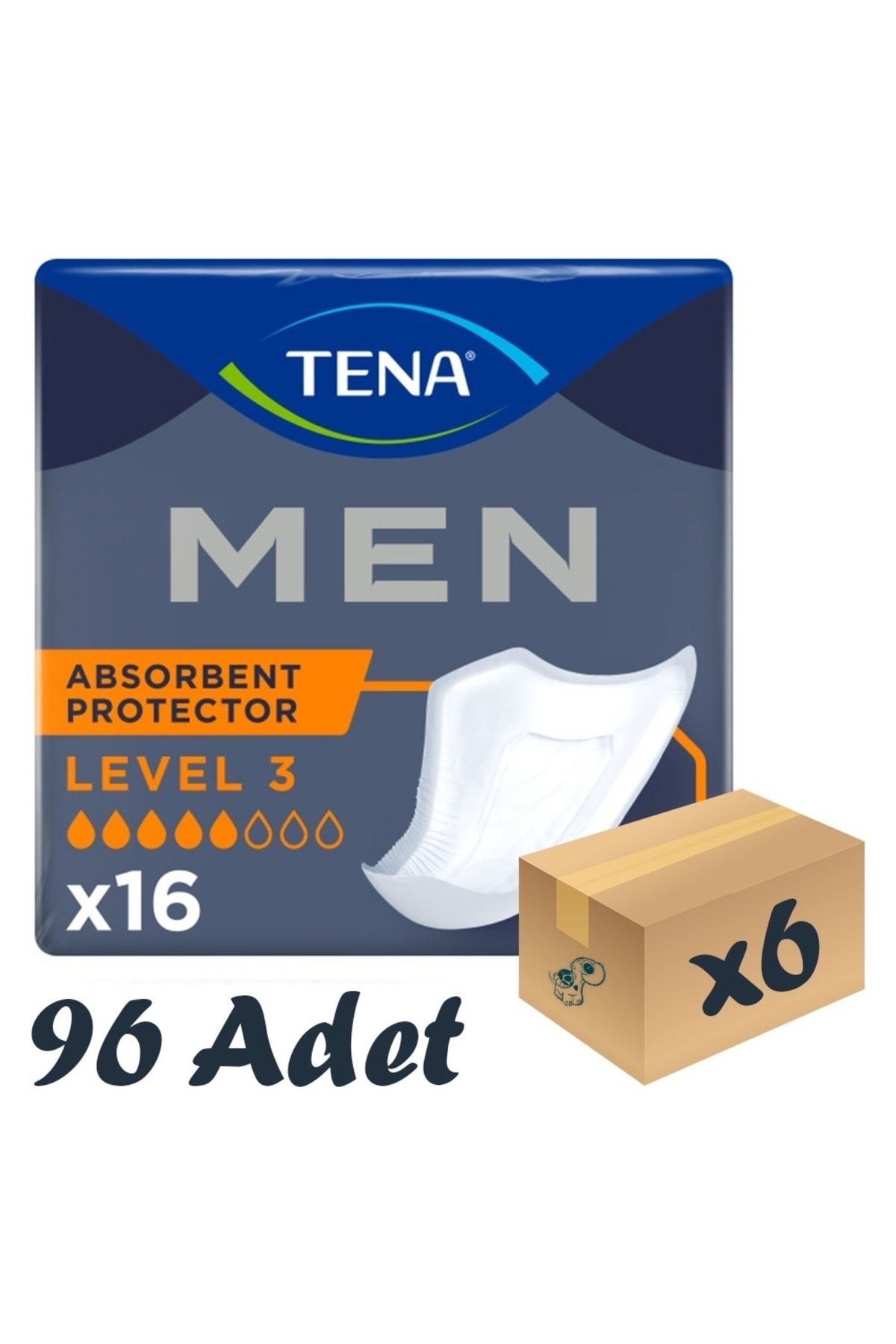 Tena Men Level-3, Erkek Mesane Pedi, 5 Damla, 16’lı, 6 Paket 96 Adet