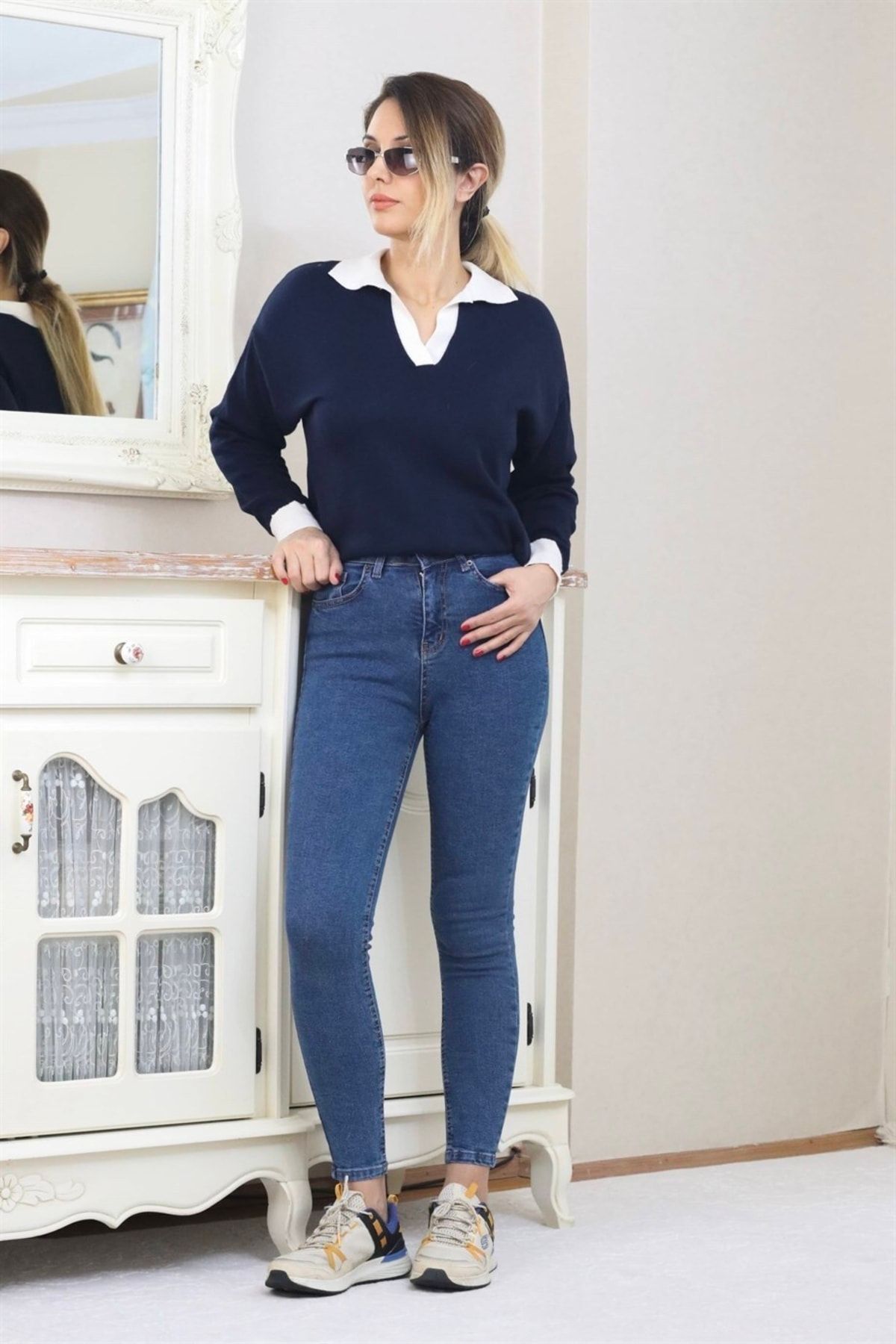 Ritnice Kadın Koyu Mavi Motto Skinny Jean