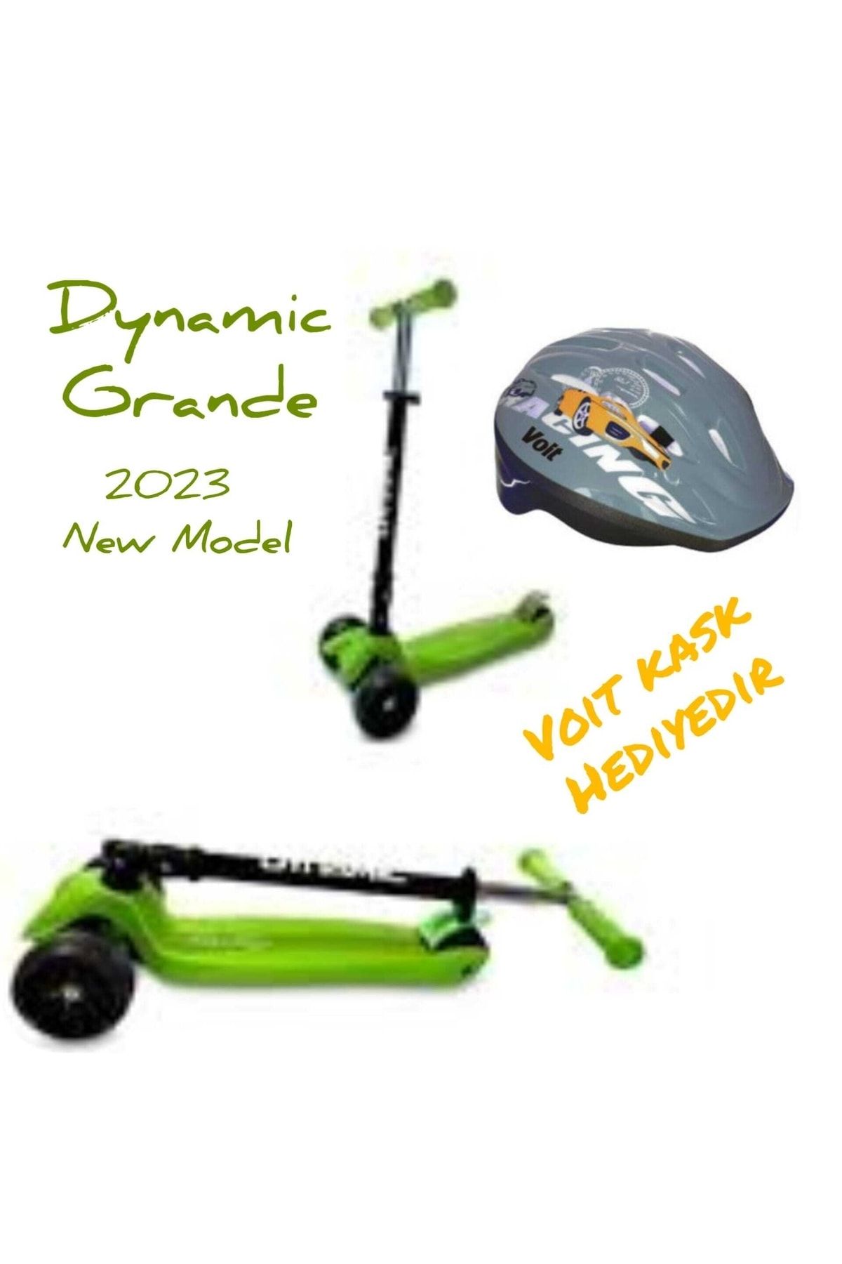 Dynamic Grande Katlanabilir , Kalın Tekerlekleri Işıklı Scooter+voit Kask